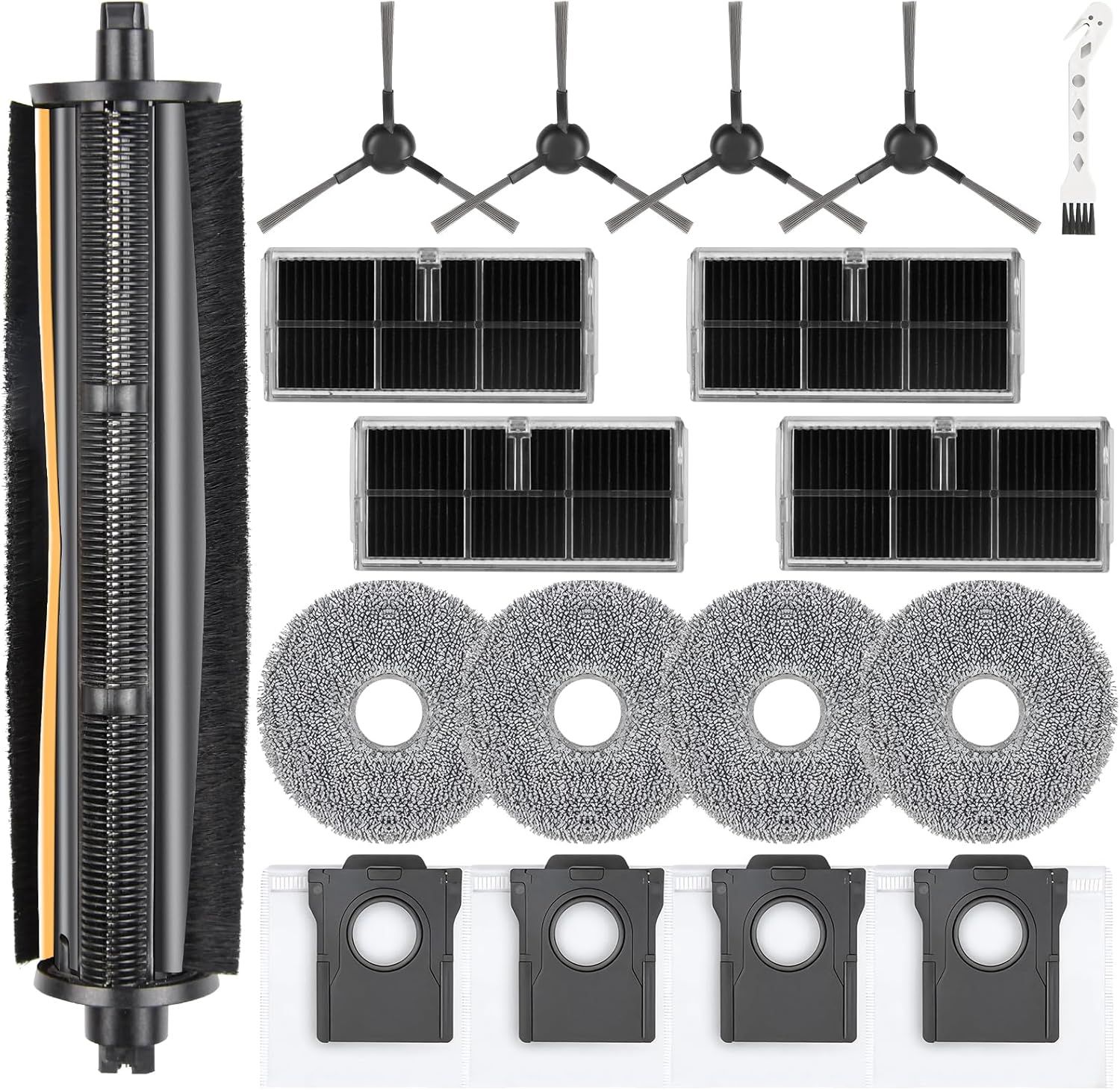 18 Pack Accessories Kit or Dreame L10s Ultra Gen 2/L10s Pro Ultra Heat/X30 Ultra/L40s Ultra AE/CE Robot Vacuum, 1 TriCut Brush 4 Side Brushes 4 HEPA ilters 4 Mop Pads 4 Dust Bags 1 Cleaning Brush - Image 1