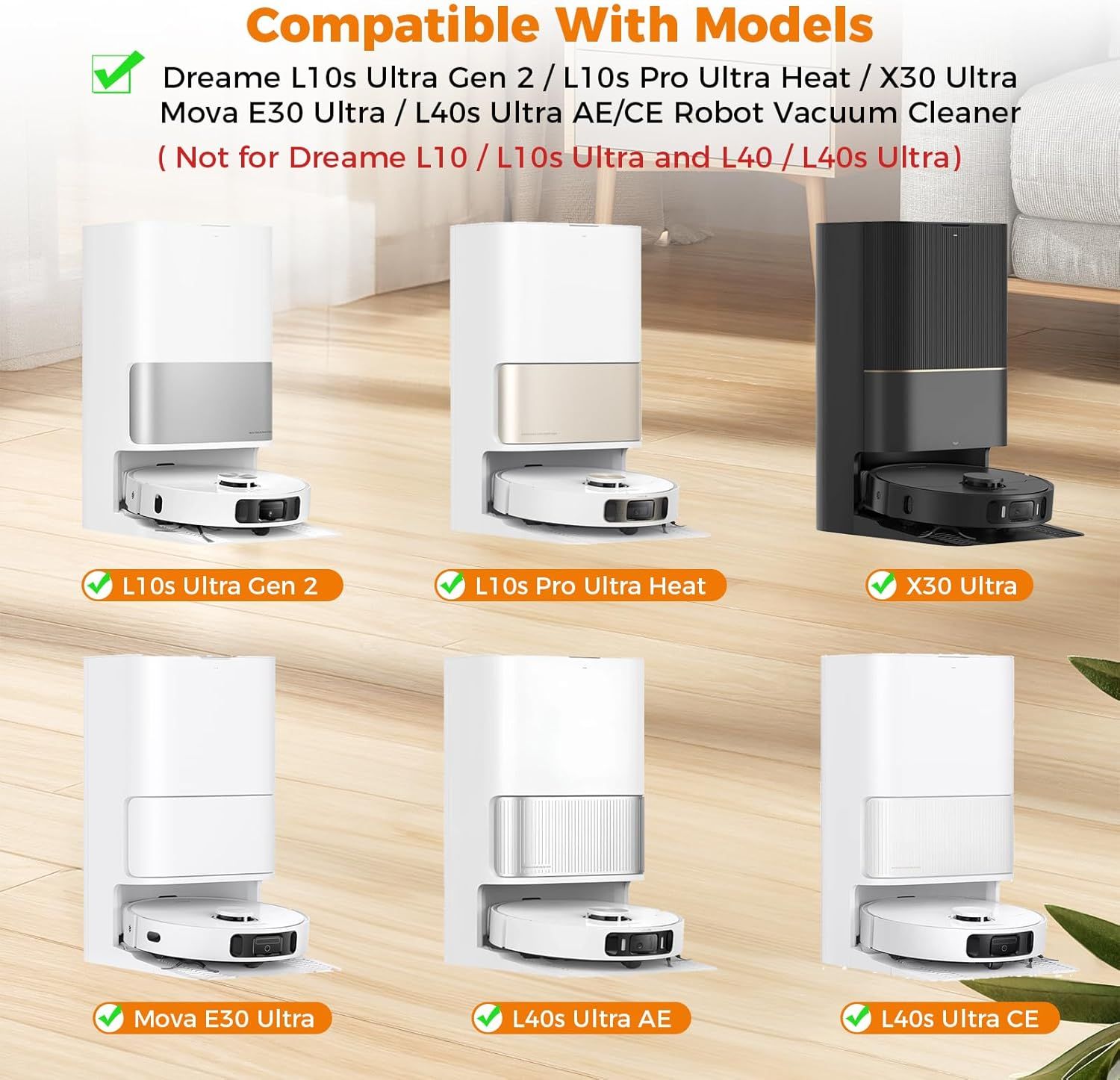 18 Pack Accessories Kit or Dreame L10s Ultra Gen 2/L10s Pro Ultra Heat/X30 Ultra/L40s Ultra AE/CE Robot Vacuum, 1 TriCut Brush 4 Side Brushes 4 HEPA ilters 4 Mop Pads 4 Dust Bags 1 Cleaning Brush - Image 2