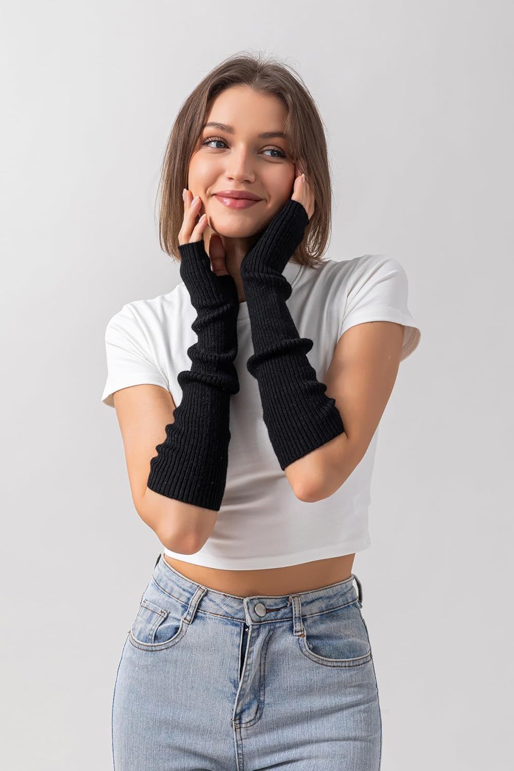 Cashmere Blended Arm Warmer or Women Winter ingerless Gloves Knit Mitten Gloves Wrist Warmer with Thumb Hole - Image 3