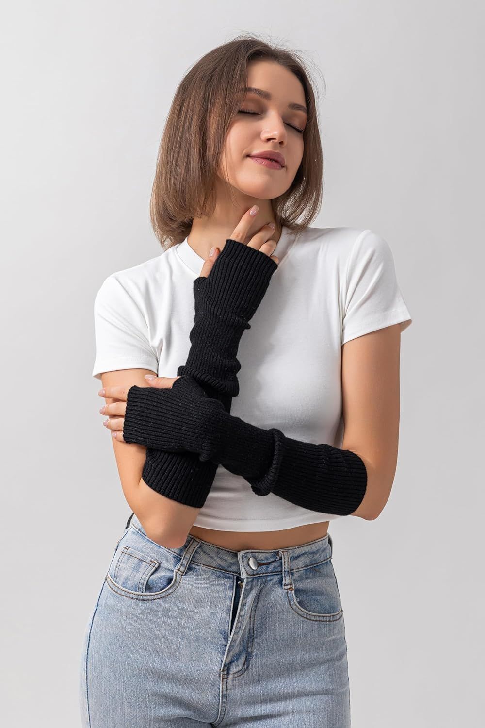 Cashmere Blended Arm Warmer or Women Winter ingerless Gloves Knit Mitten Gloves Wrist Warmer with Thumb Hole - Image 4