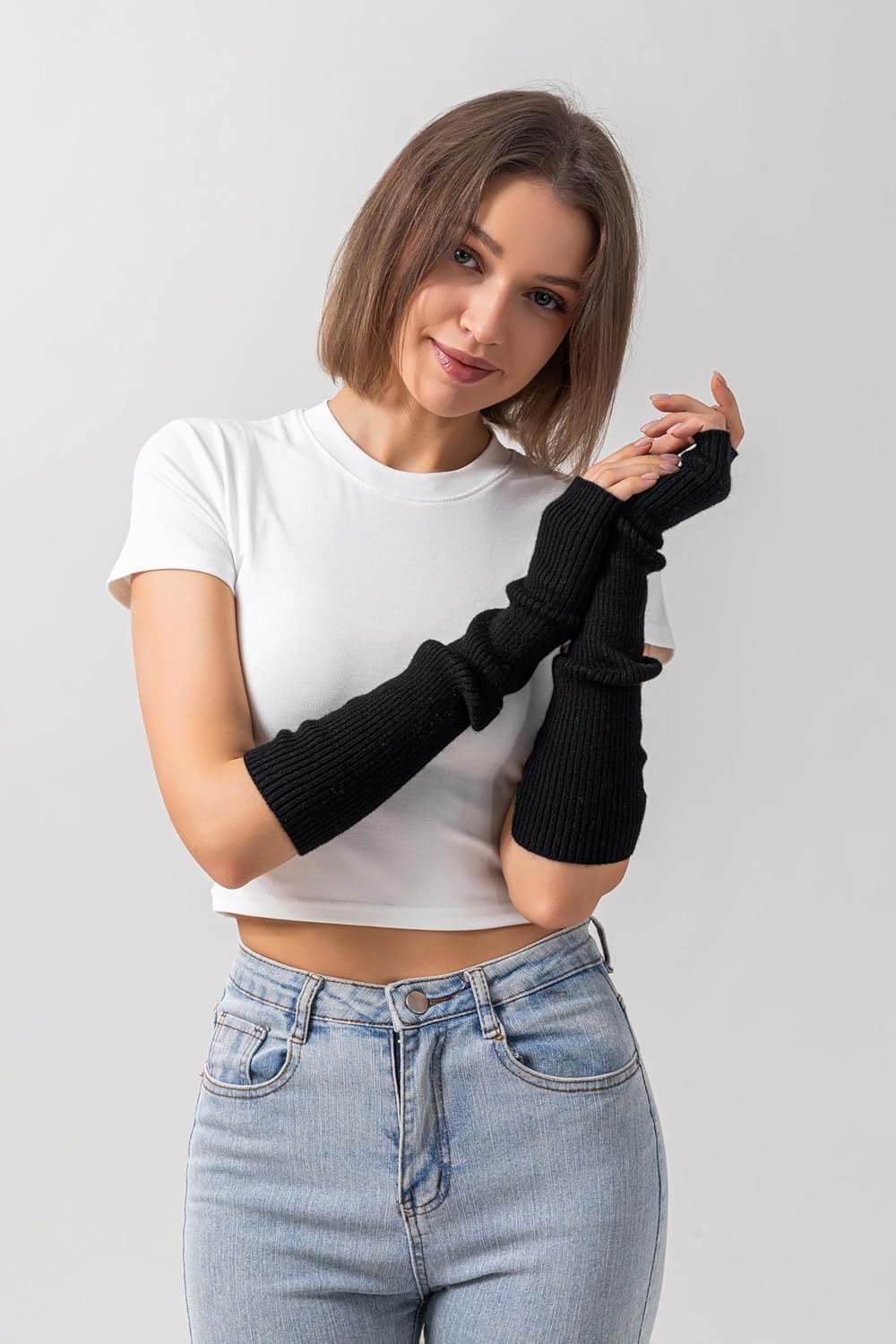 Cashmere Blended Arm Warmer or Women Winter ingerless Gloves Knit Mitten Gloves Wrist Warmer with Thumb Hole - Image 6