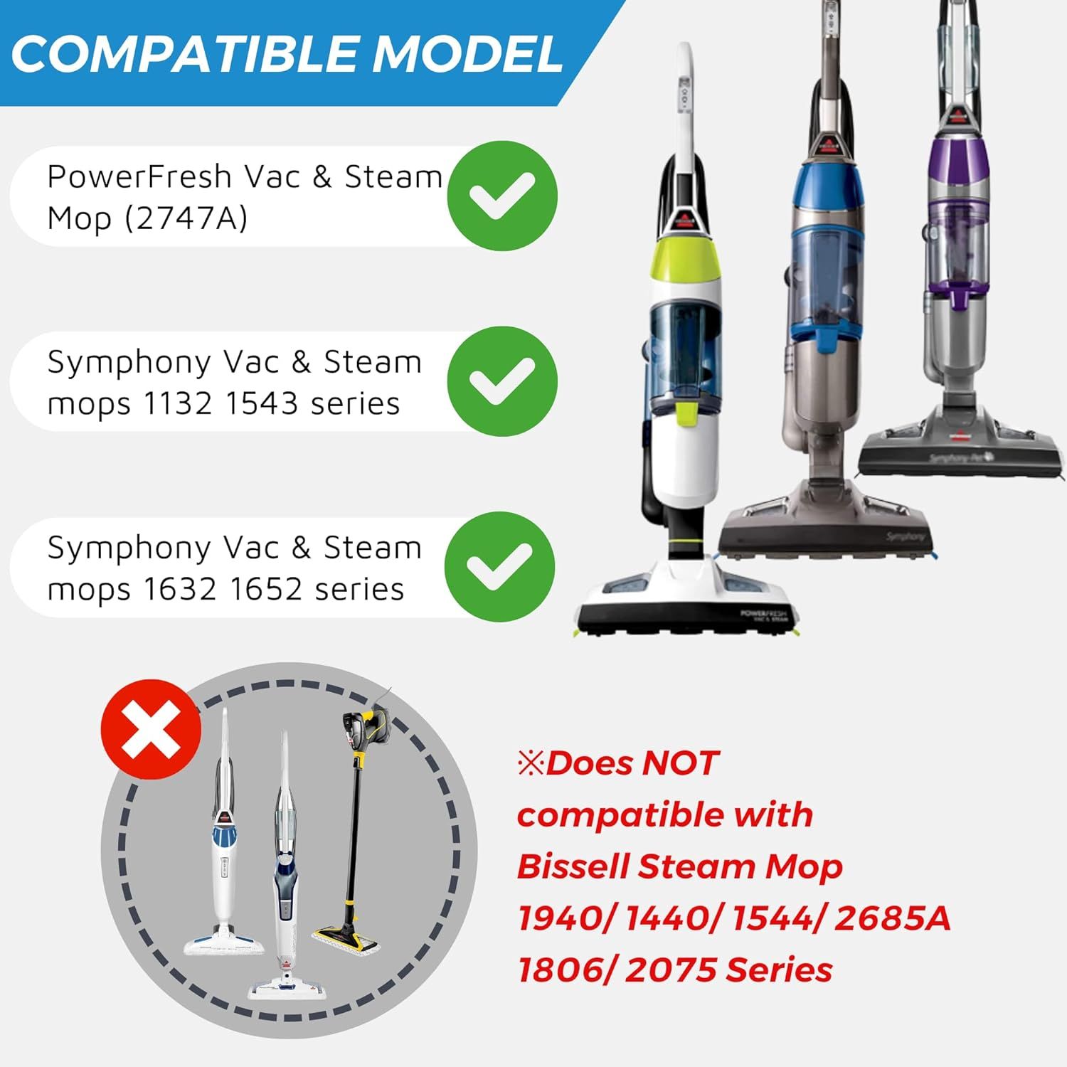 Steam Mop Pads or Bissell Powerresh Vac & Steam Series - 6 Pack, Compatible with 2747A, 1132, 1543, 1632, 1652 Models, Hard loor Mop - Image 2