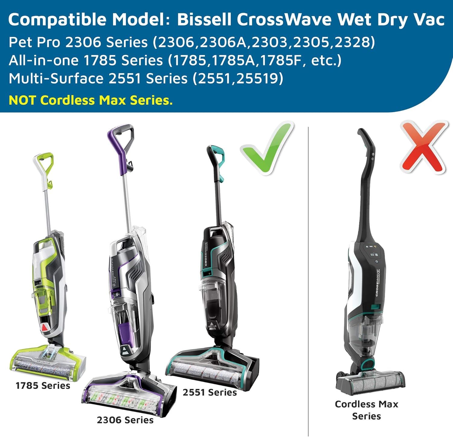 Replacements Part Compatible with BISSELL CrossWave Wet Dry Vacuum, CrossWave PET PRO and CrossWave Cordless Accessories (2 Multi-Surace Pet Brush Rolls+2 ilters) - Image 2