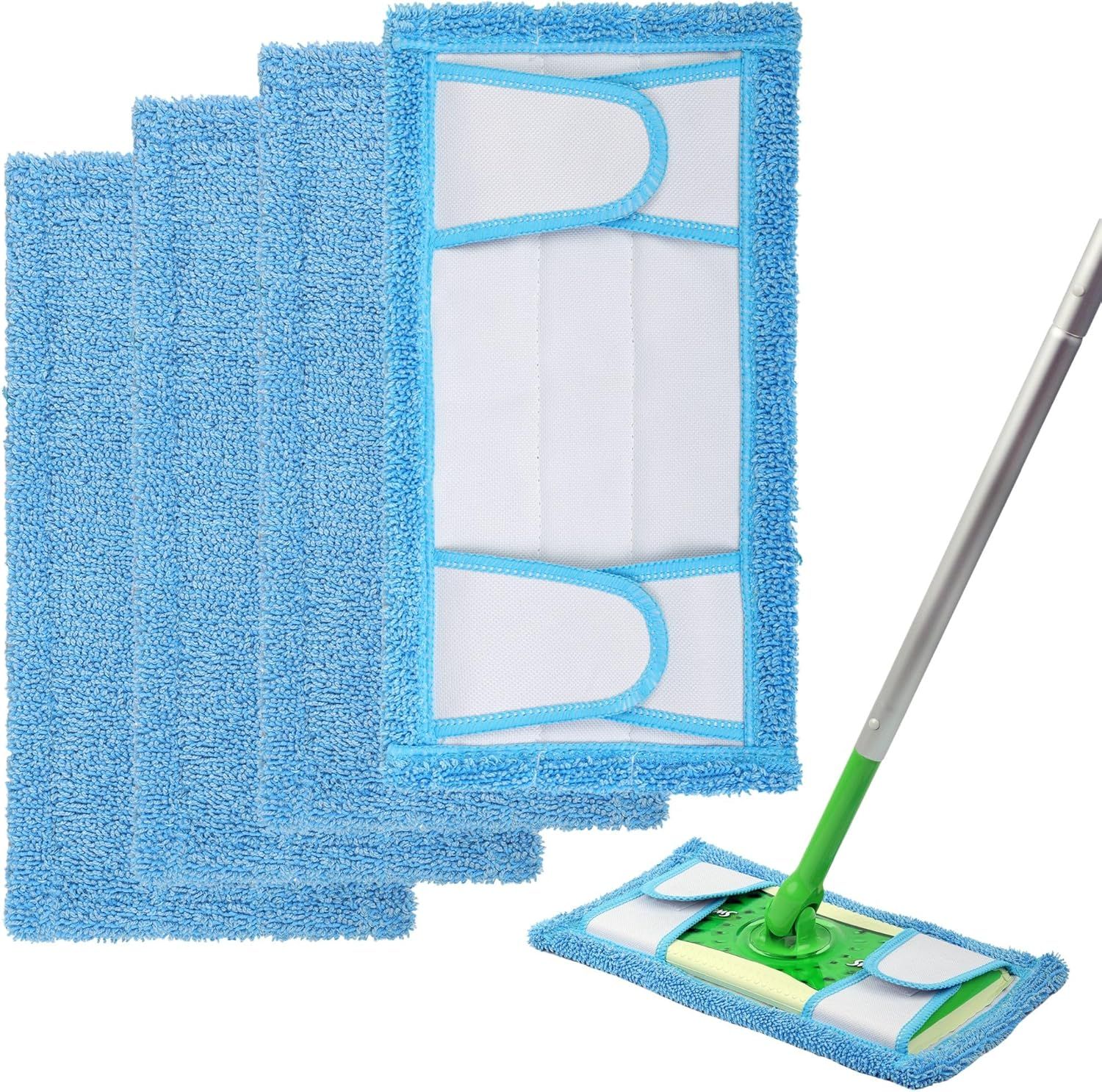 Reusable Mop Pad or Swier Sweeper Mop, 12.5'' Microiber Mop Pad Reill Washable or Hard loor Baseboard Cleaning, Wet/Dry Cleaning Pad, 4 Pack - Image 1