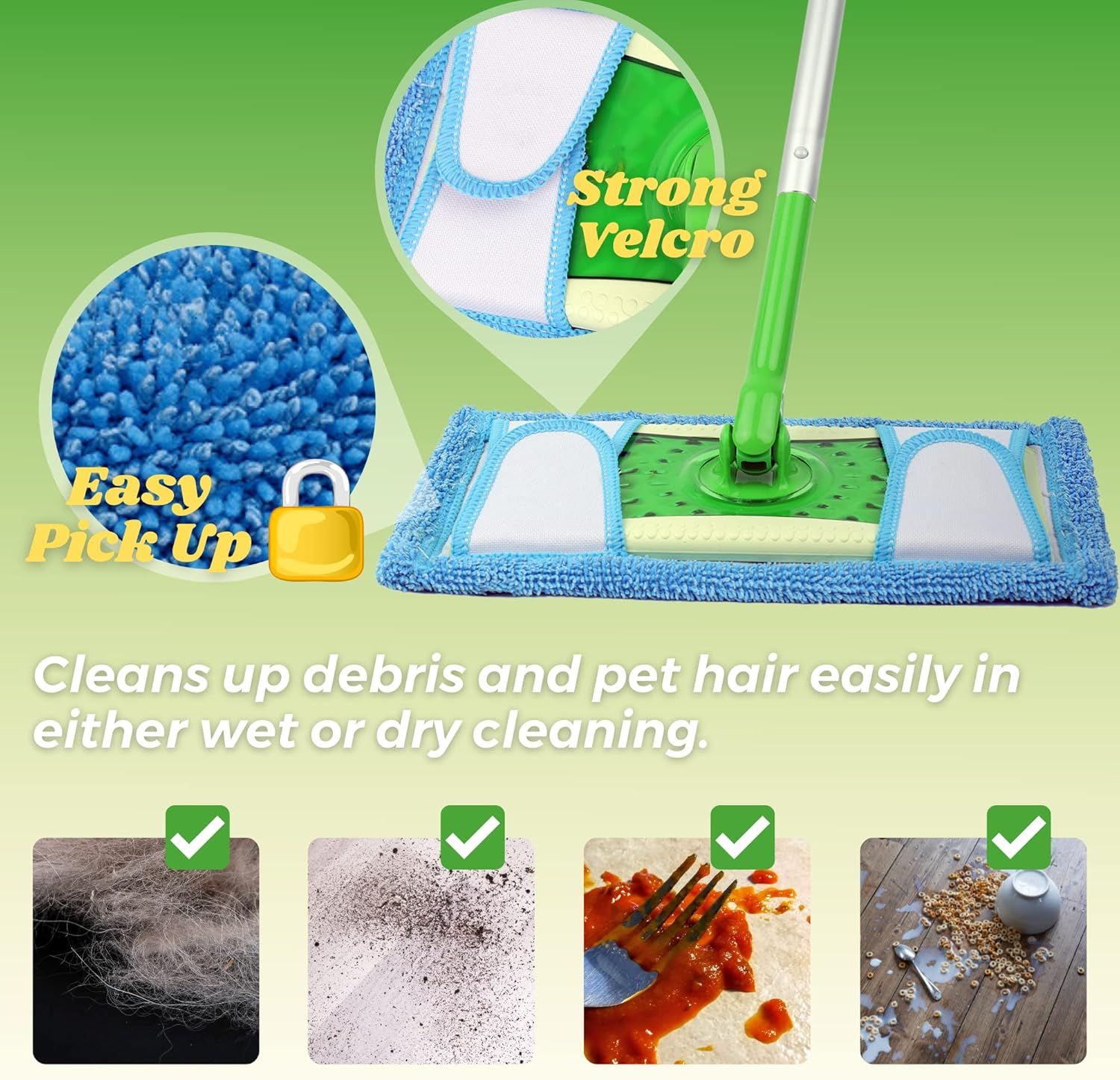 Reusable Mop Pad or Swier Sweeper Mop, 12.5'' Microiber Mop Pad Reill Washable or Hard loor Baseboard Cleaning, Wet/Dry Cleaning Pad, 4 Pack - Image 6