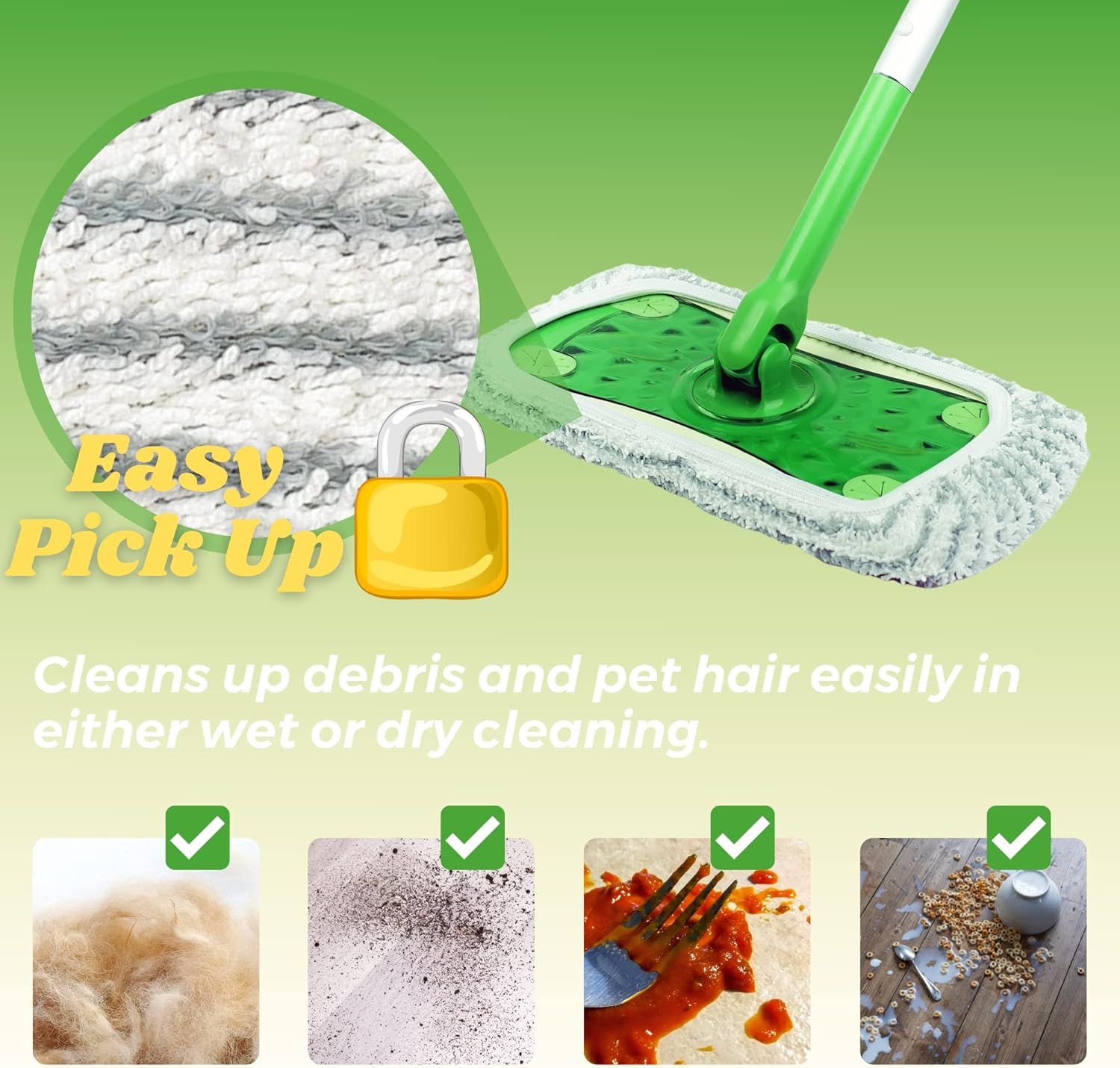 4 Pack o Reusable Mop Pad Compatible with Swier Sweeper, Heavy Duty Scrubby Microiber Mop Cover Multi-Surace Cleaning Wet Dry Reills - Image 3