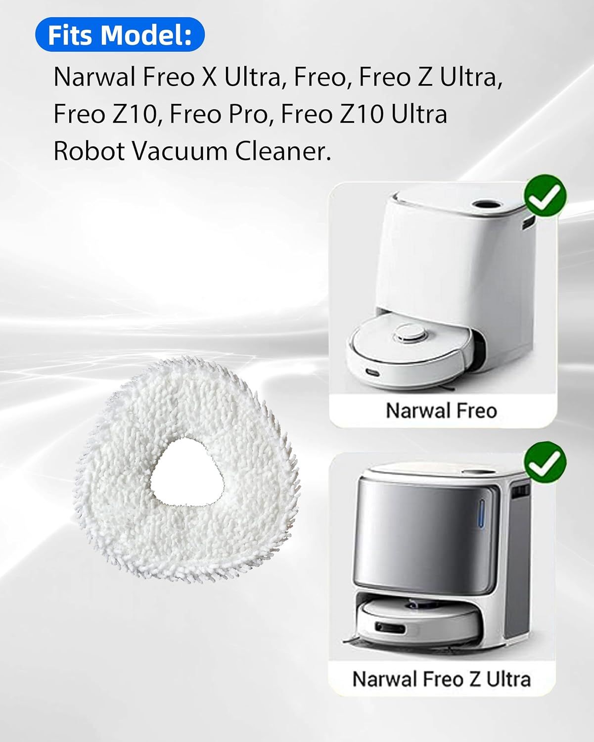 Robot Vacuum and Mop Pads 10 Pack or Narwal reo X Ultra/reo /reo Z Ultra/reo Z10/reo Pro/reo Z10 Ultra Robot Vacuum, High Absorbency Microiber Replacement Pads, Washable Robot Mop Pads White - Image 3