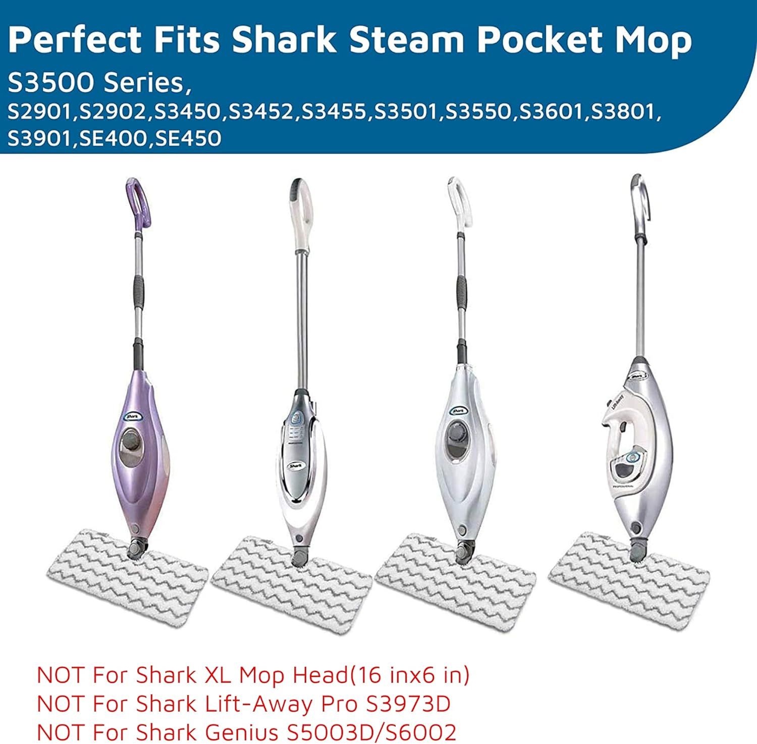 6 Pack Steam Mop Pad or Shark Steam Pocket Mops S3500 Series S3501 S3601 S3550 S3901 S3801 SE450 S3801CO S3601D (2 Sot mop pad+4 scrubby mop pad) - Image 3