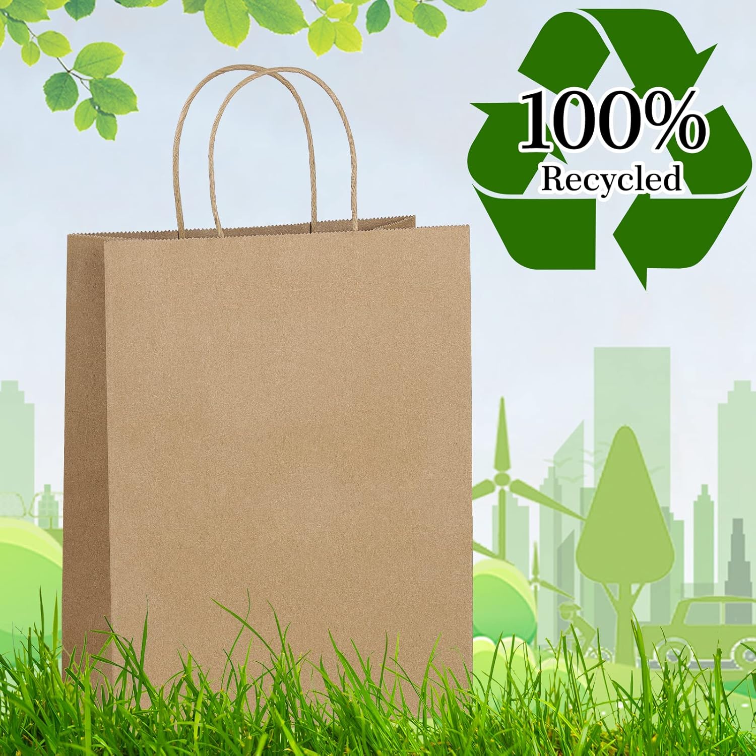 Eupako Kraft Shopping Bags 10x5x13 - 100 PCS Brown Paper With Handles, Gift Bulk, Party Favor, Merchandise, Retail - Image 3