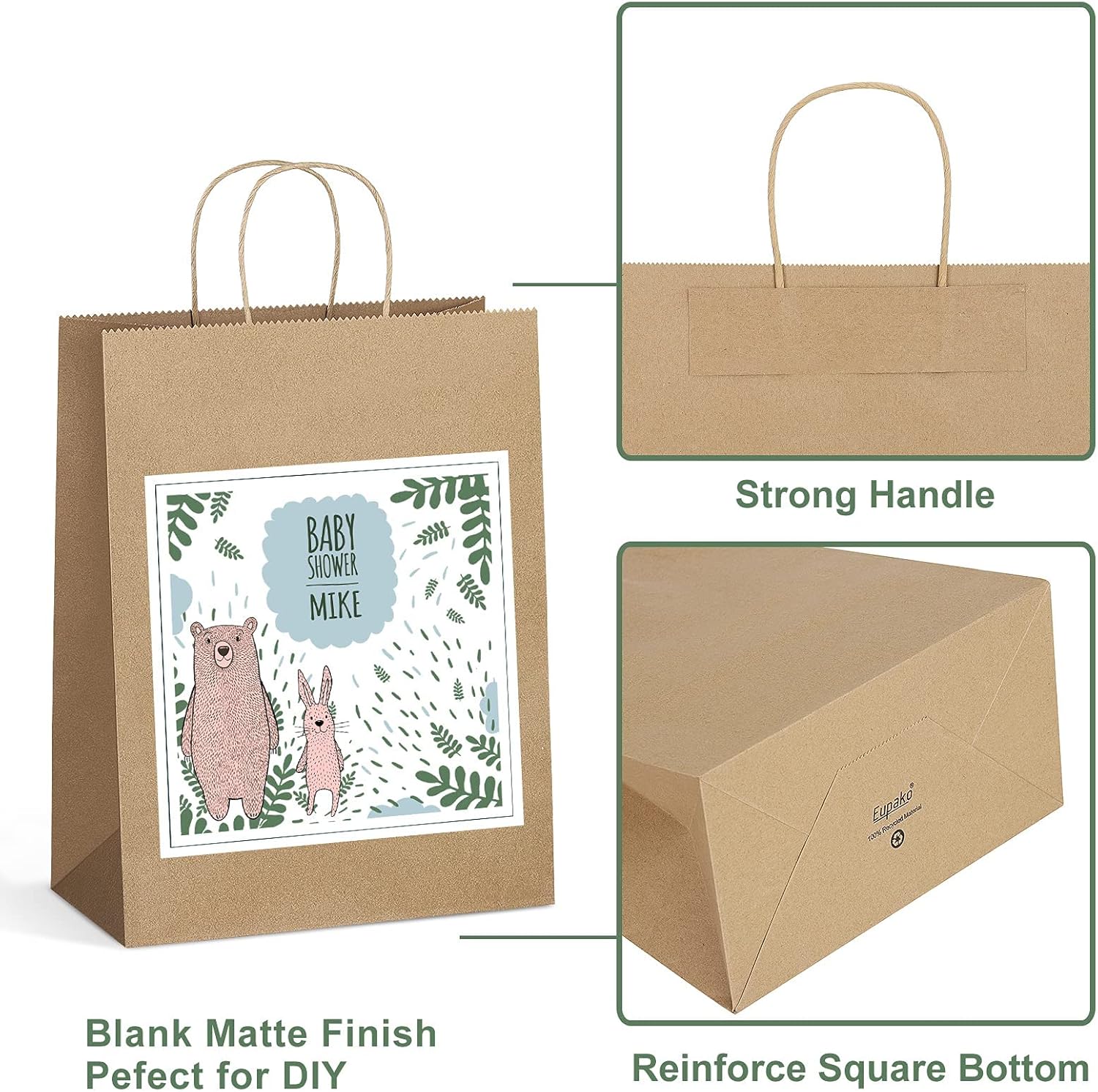 Eupako Kraft Shopping Bags 10x5x13 - 100 PCS Brown Paper With Handles, Gift Bulk, Party Favor, Merchandise, Retail - Image 5