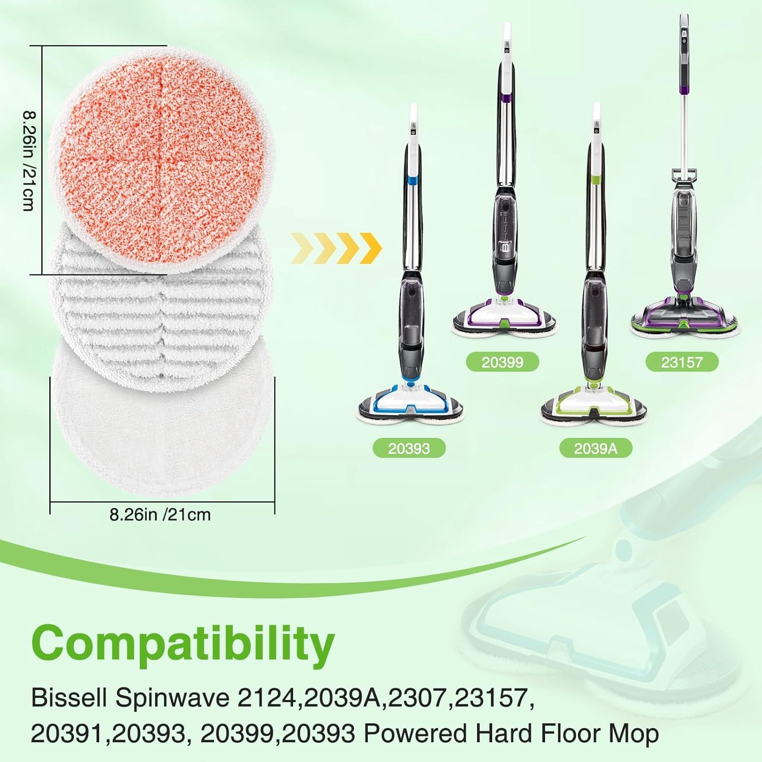 8 Pack Mop Pads Replacement Compatible with Bissell Spinwave 2124, 2039A, 2307, 23157, 23159, 20393, 20399 Hard loor Spin Mop, 2 Sot Pads, 4 Scrubby Pads, 2 Heavy Scrub Pads - Image 2