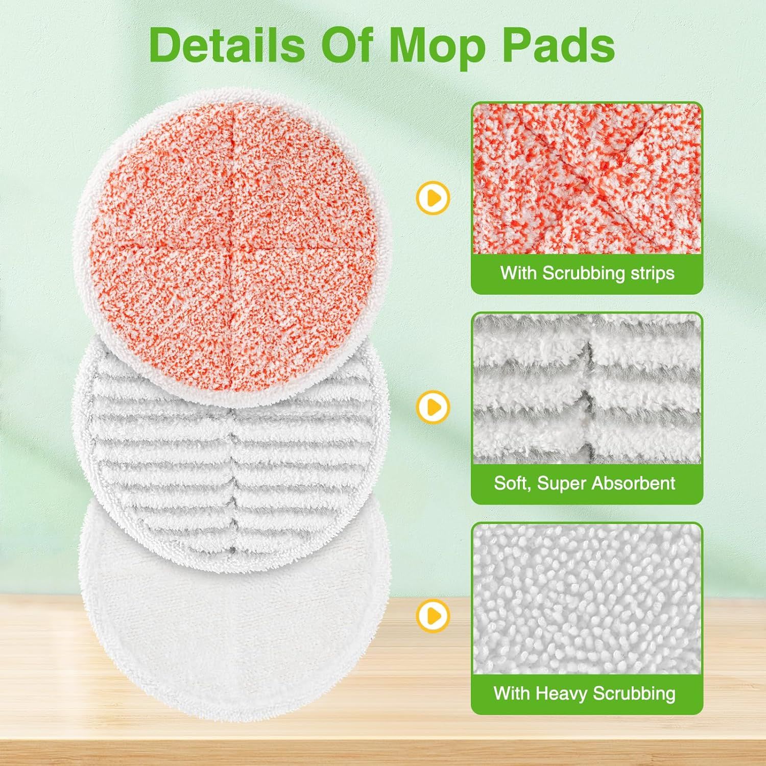 8 Pack Mop Pads Replacement Compatible with Bissell Spinwave 2124, 2039A, 2307, 23157, 23159, 20393, 20399 Hard loor Spin Mop, 2 Sot Pads, 4 Scrubby Pads, 2 Heavy Scrub Pads - Image 8