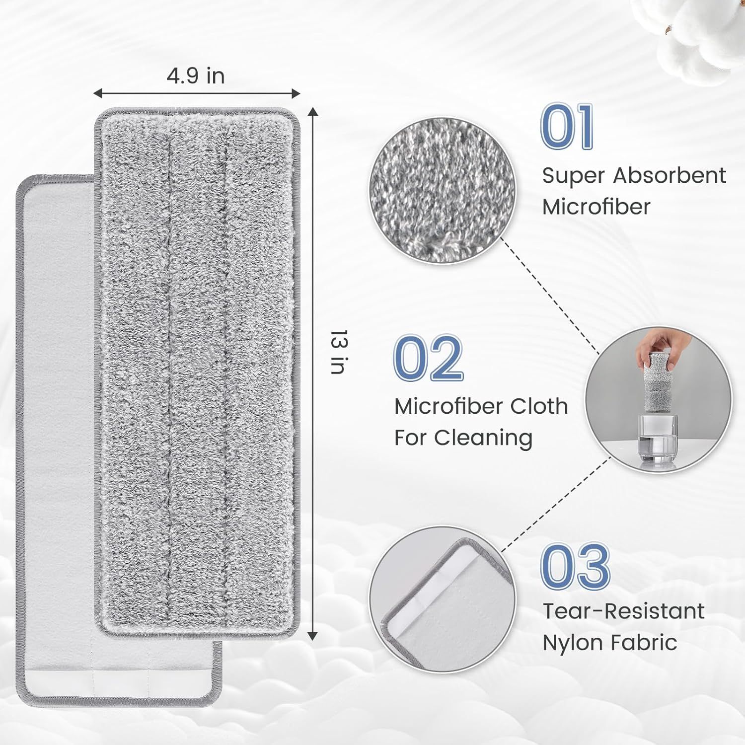 lat Mop Head Replacement Pads Compatible with Joy-MOOP Mop and Bucket Set, Reusable Washable Squeeze Microiber Mop Reills or Oshang Bosheng Mop - 13