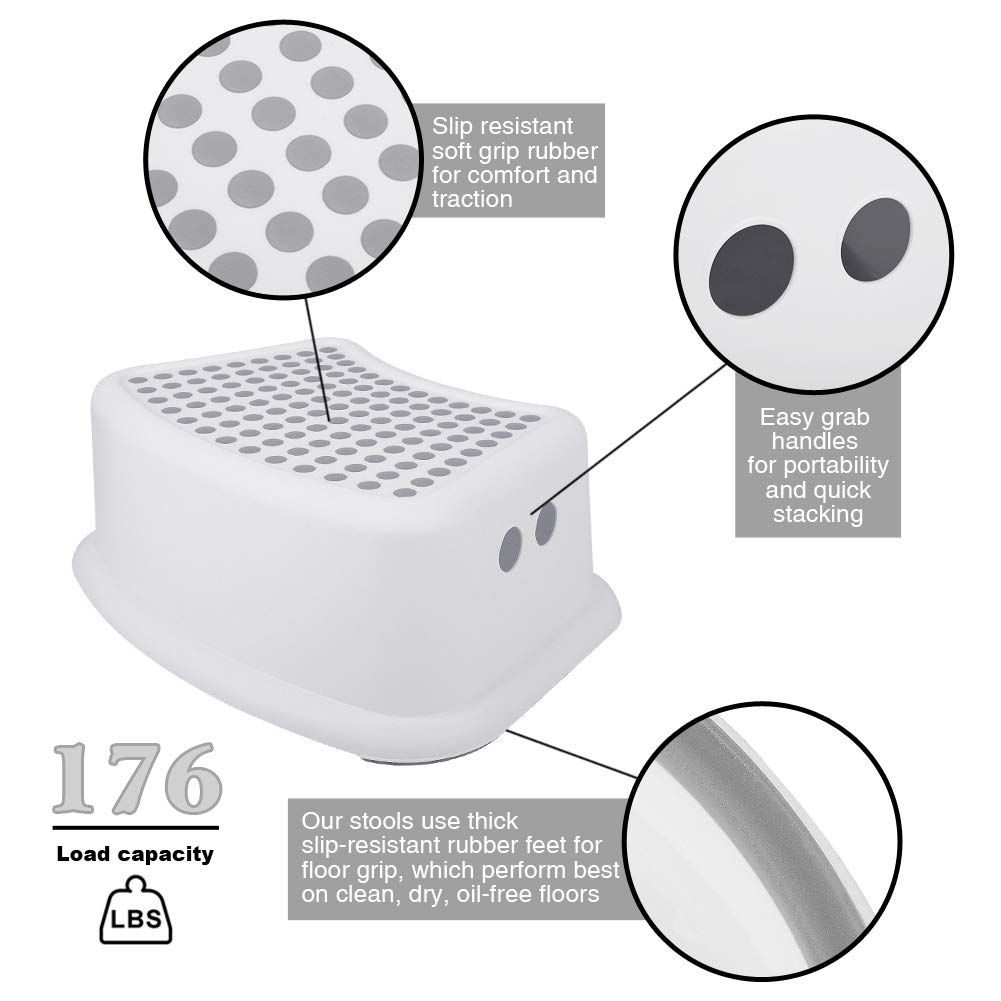 Step Stool or Kids (2 Pack), Toddlers Stool or Potty Training, Bathroom, Kitchen, Bedroom, Toy Room and Living Room. Toilet Stools with Sot Anti-Slip Grips or Saety, Stackable (Grey) - Image 4