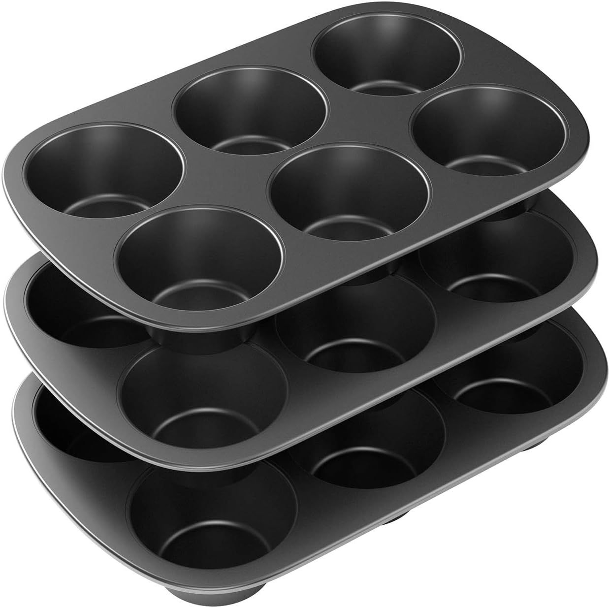 3 Pack Nonstick Muin Pan, Carbon Steel Cupcake Pan, Easy to Clean and Perect or Making Muins or Cupcakes, 6 Cup Jumbo - Image 1