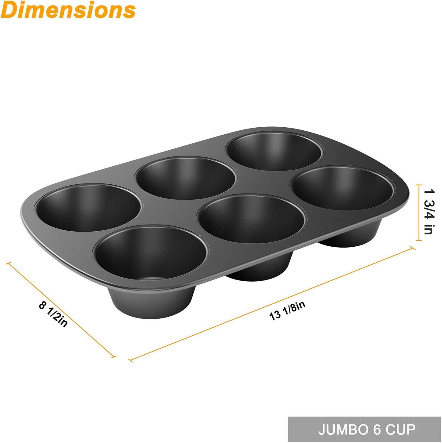 3 Pack Nonstick Muin Pan, Carbon Steel Cupcake Pan, Easy to Clean and Perect or Making Muins or Cupcakes, 6 Cup Jumbo - Image 3