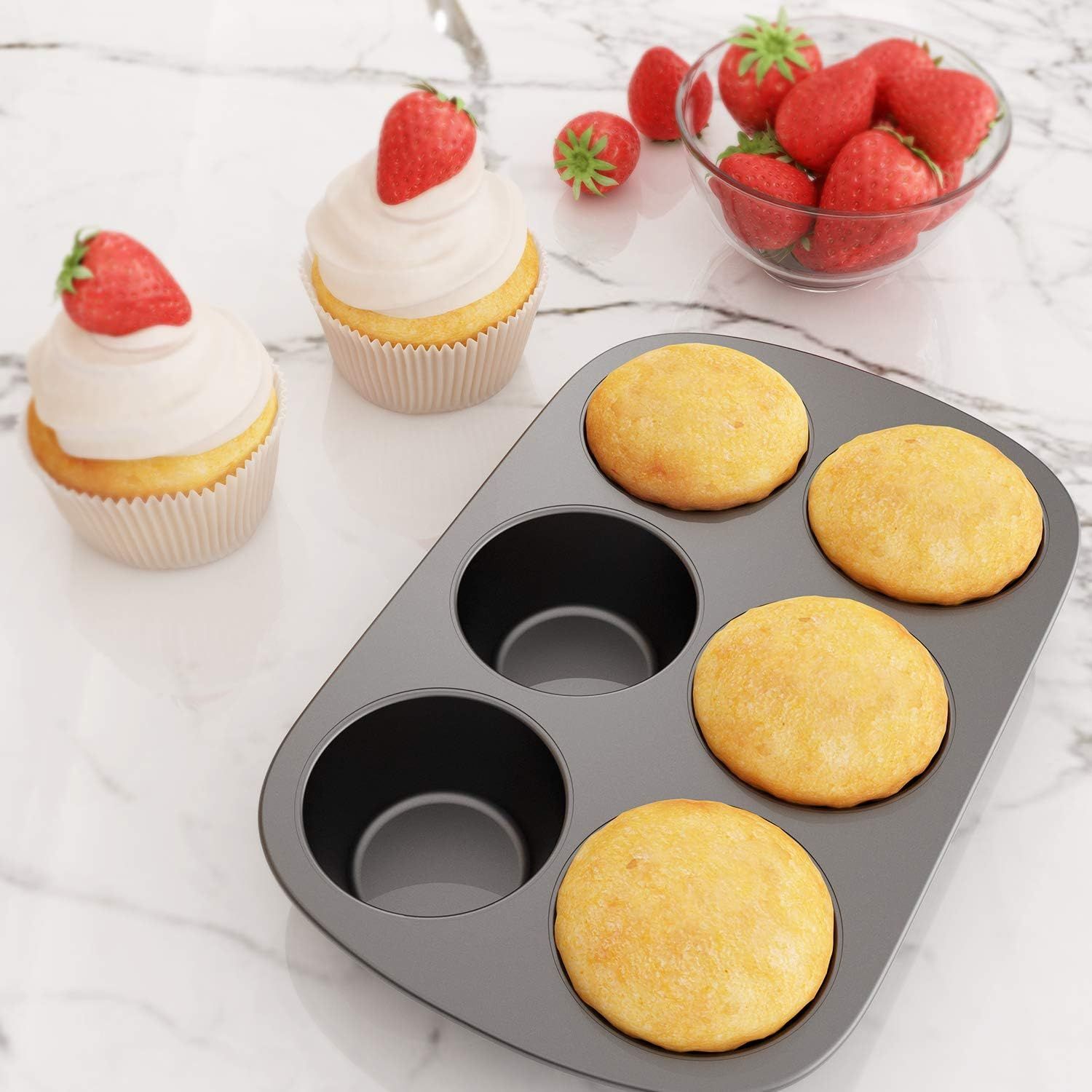 3 Pack Nonstick Muin Pan, Carbon Steel Cupcake Pan, Easy to Clean and Perect or Making Muins or Cupcakes, 6 Cup Jumbo - Image 4