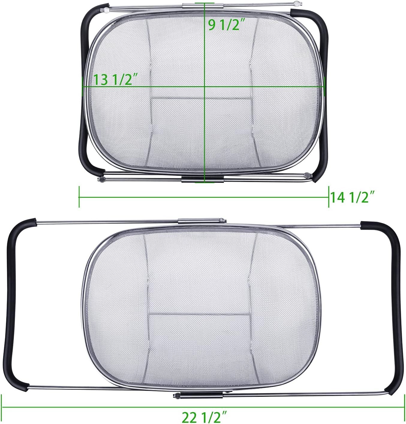 6-Quart Large Over The Sink Colander, Heavy Duty 40% Thicker 18/8 Stainless Steel ine Mesh Strainer Basket with Expandable Rubber Grip Handles - Strain, Drain, Rinse ruits, Vegetables - Image 2
