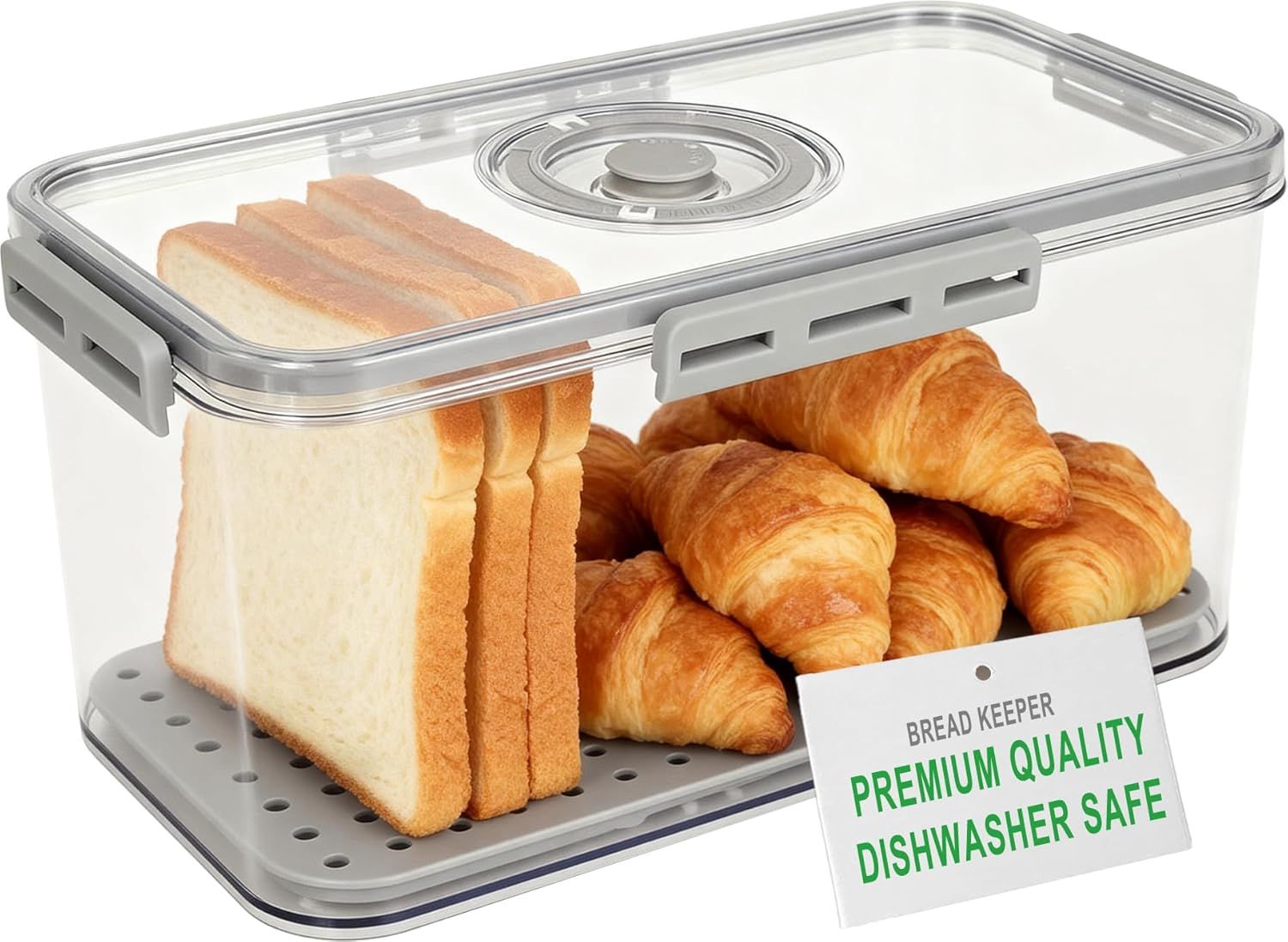 Plastic Bread Box or Kitchen Countertop, Airtight Bread Storage Container or Homemade Bread, Toast, Loa, Bagel, Donut and Cookies, Time Recording Bread Keeper, Dishwasher Sae - Image 1