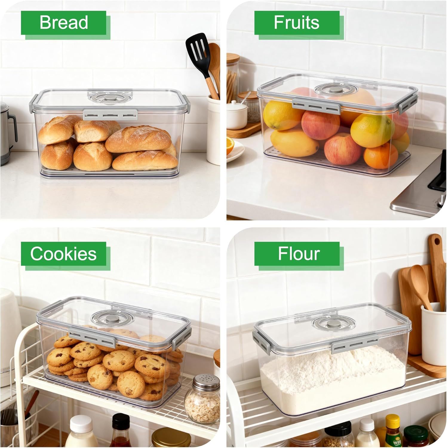 Plastic Bread Box or Kitchen Countertop, Airtight Bread Storage Container or Homemade Bread, Toast, Loa, Bagel, Donut and Cookies, Time Recording Bread Keeper, Dishwasher Sae - Image 6