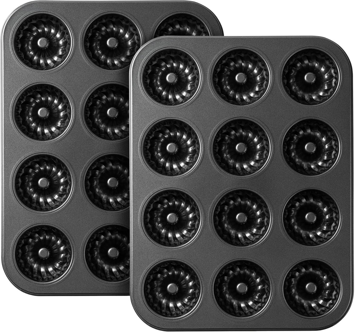 Mini luted Tube Cake Pan, 12 Cavity Baking Pan, Non-stick Baking Mold or Cupcakes, Donuts, Cornbread, Brownies, Jellies, Set o 2 - Image 1