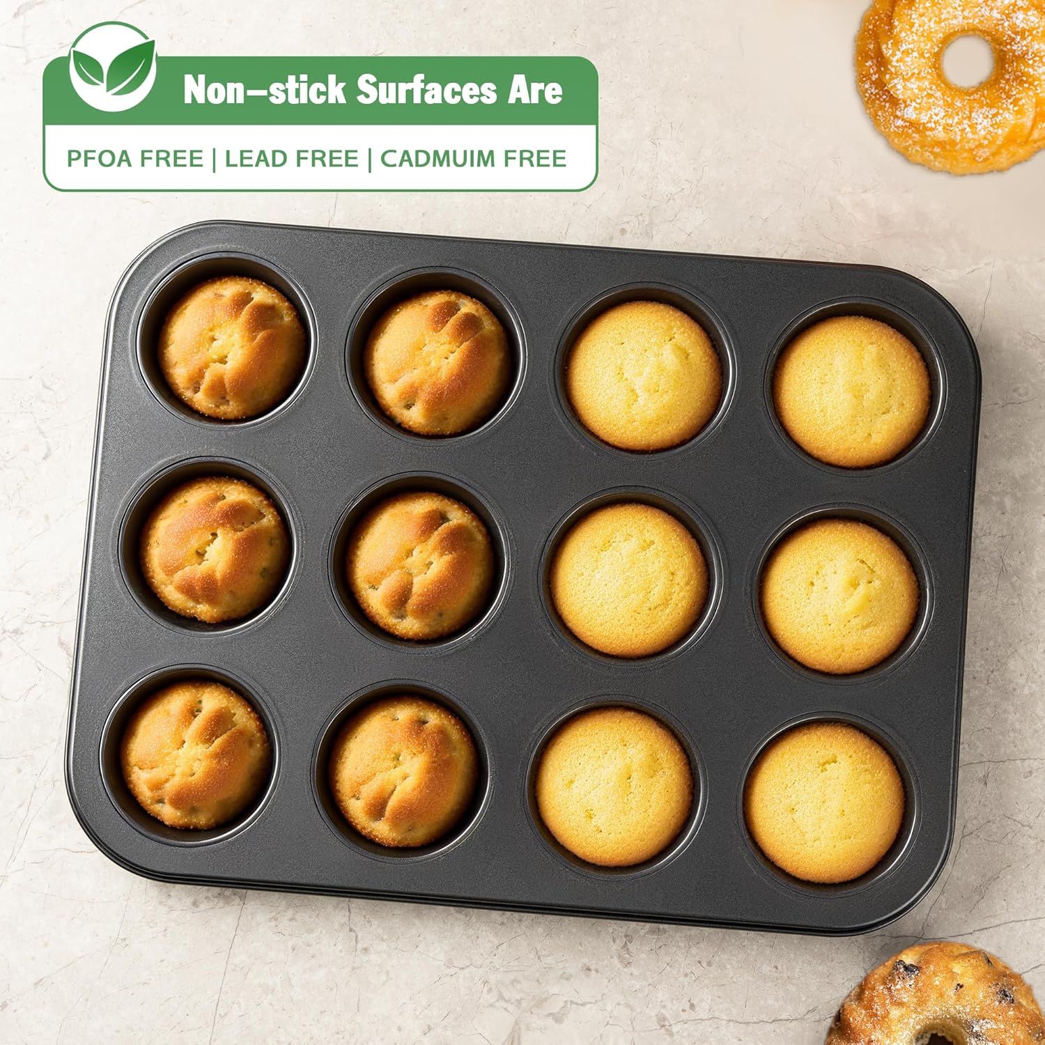 Mini luted Tube Cake Pan, 12 Cavity Baking Pan, Non-stick Baking Mold or Cupcakes, Donuts, Cornbread, Brownies, Jellies, Set o 2 - Image 4