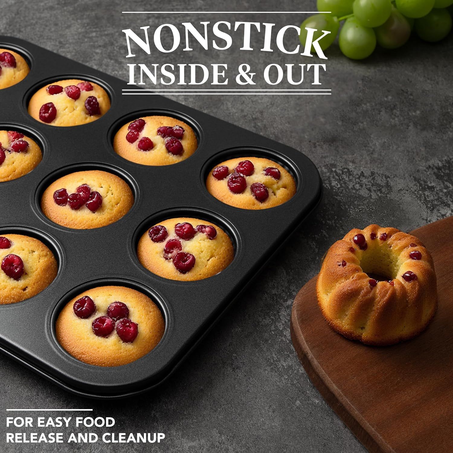 Mini luted Tube Cake Pan, 12 Cavity Baking Pan, Non-stick Baking Mold or Cupcakes, Donuts, Cornbread, Brownies, Jellies, Set o 2 - Image 5