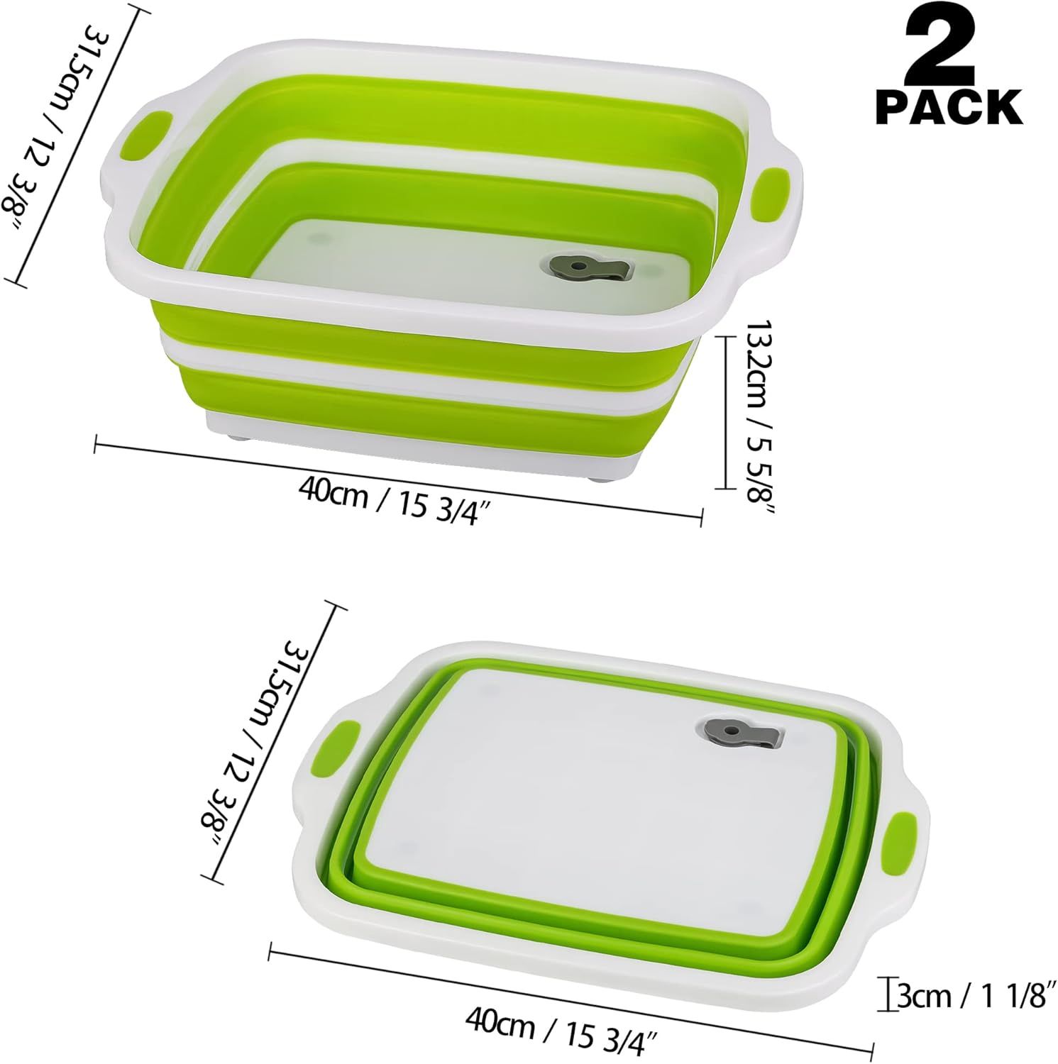 2 Pack Collapsible Cutting Board, oldable Dish Tub with Draining Hole, Portable Chopping Board with Colander, 3 in 1 Multiunction Camping Sink or Washing Dish, Bowl, Vegetables and ruit - Image 3