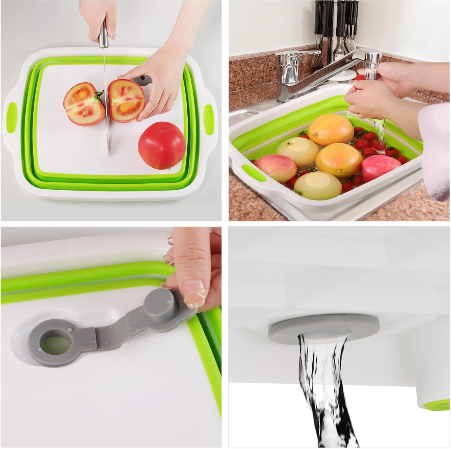 2 Pack Collapsible Cutting Board, oldable Dish Tub with Draining Hole, Portable Chopping Board with Colander, 3 in 1 Multiunction Camping Sink or Washing Dish, Bowl, Vegetables and ruit - Image 5