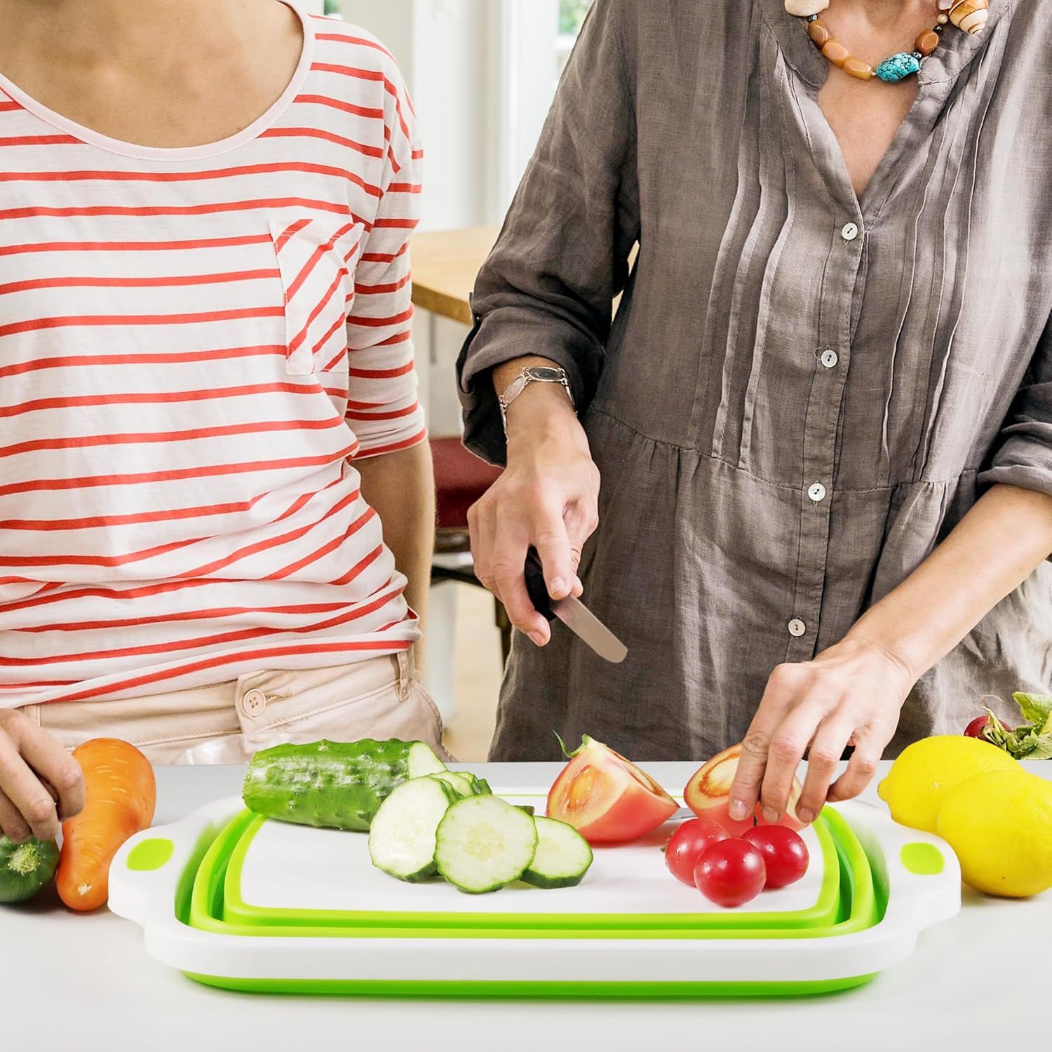 2 Pack Collapsible Cutting Board, oldable Dish Tub with Draining Hole, Portable Chopping Board with Colander, 3 in 1 Multiunction Camping Sink or Washing Dish, Bowl, Vegetables and ruit - Image 7