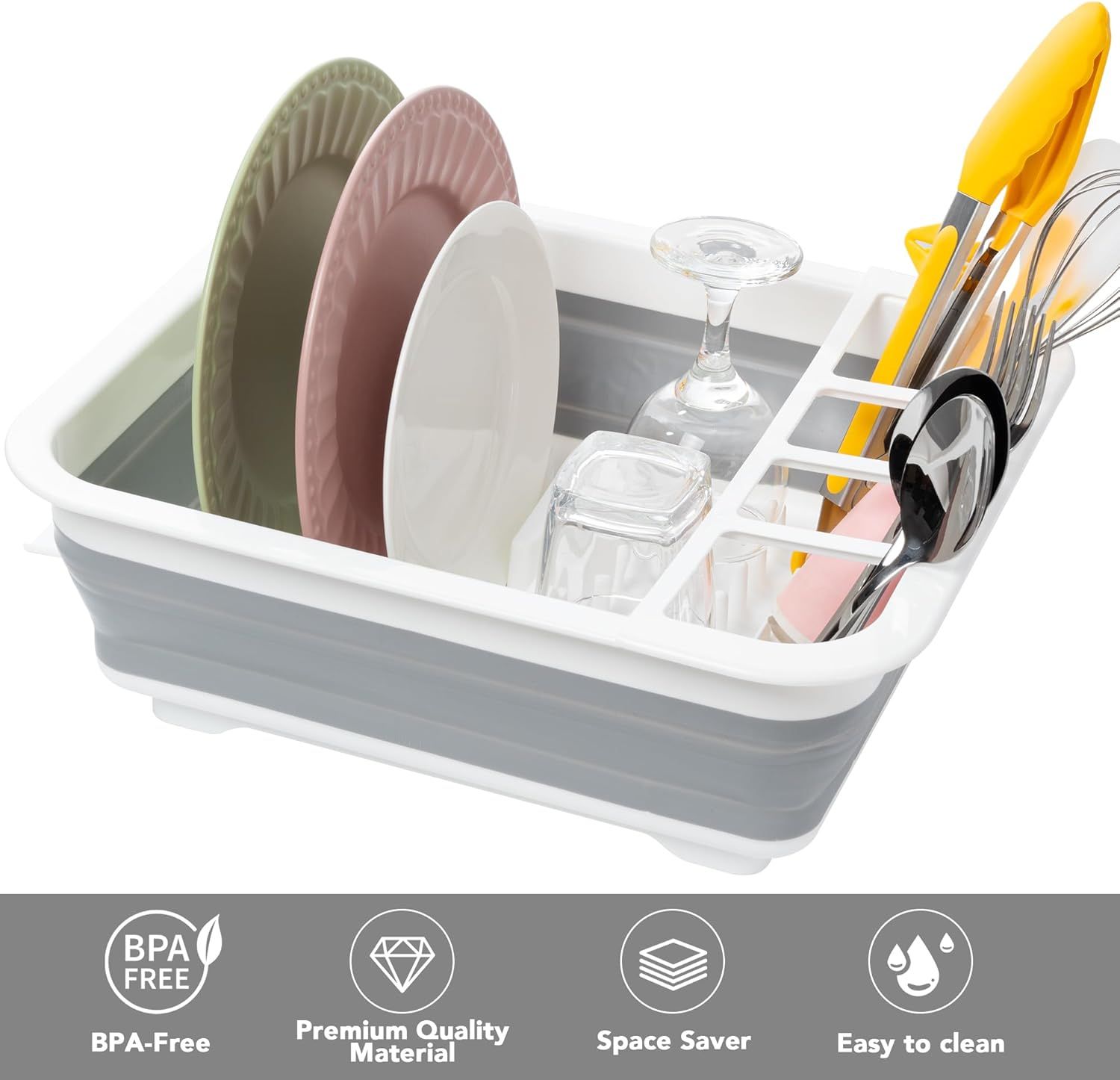 Collapsible Dish Drying Rack, Pop Up Dinnerware Drainer, Portable Plate Organizer or Kitchen RV Campers Travel Trailer, Space Saving Kitchen Storage Tray - Image 4
