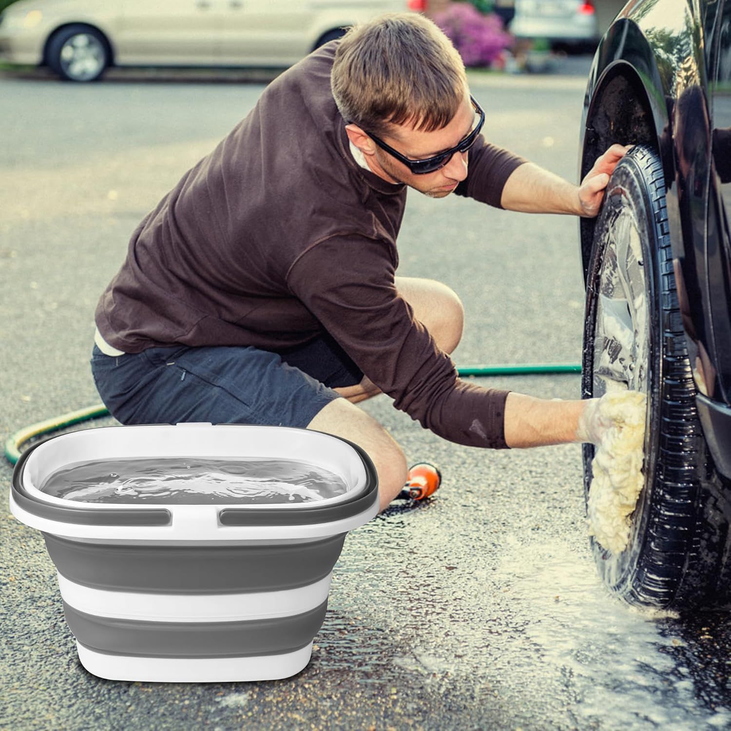 Large Collapsible Mop Bucket, 16L(4.2 Gallon) Plastic Bucket or House Cleaning, Car Washing, Silicone Cleaning Supplier Organizer, Portable Basket with Handle or Laundry Storage, RV Camping, ishing - Image 2