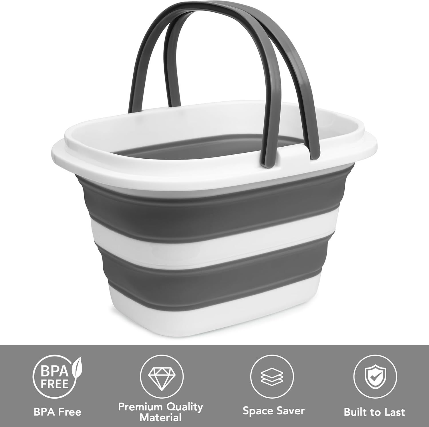 Large Collapsible Mop Bucket, 16L(4.2 Gallon) Plastic Bucket or House Cleaning, Car Washing, Silicone Cleaning Supplier Organizer, Portable Basket with Handle or Laundry Storage, RV Camping, ishing - Image 4
