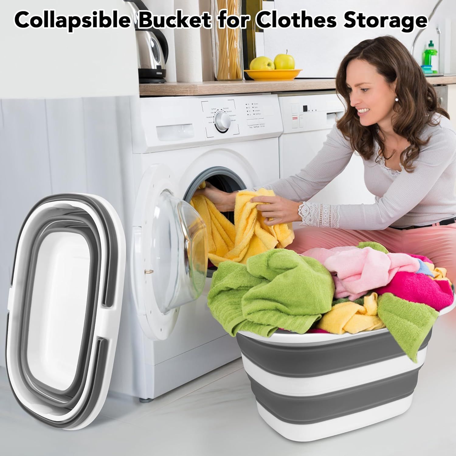 Large Collapsible Mop Bucket, 16L(4.2 Gallon) Plastic Bucket or House Cleaning, Car Washing, Silicone Cleaning Supplier Organizer, Portable Basket with Handle or Laundry Storage, RV Camping, ishing - Image 6