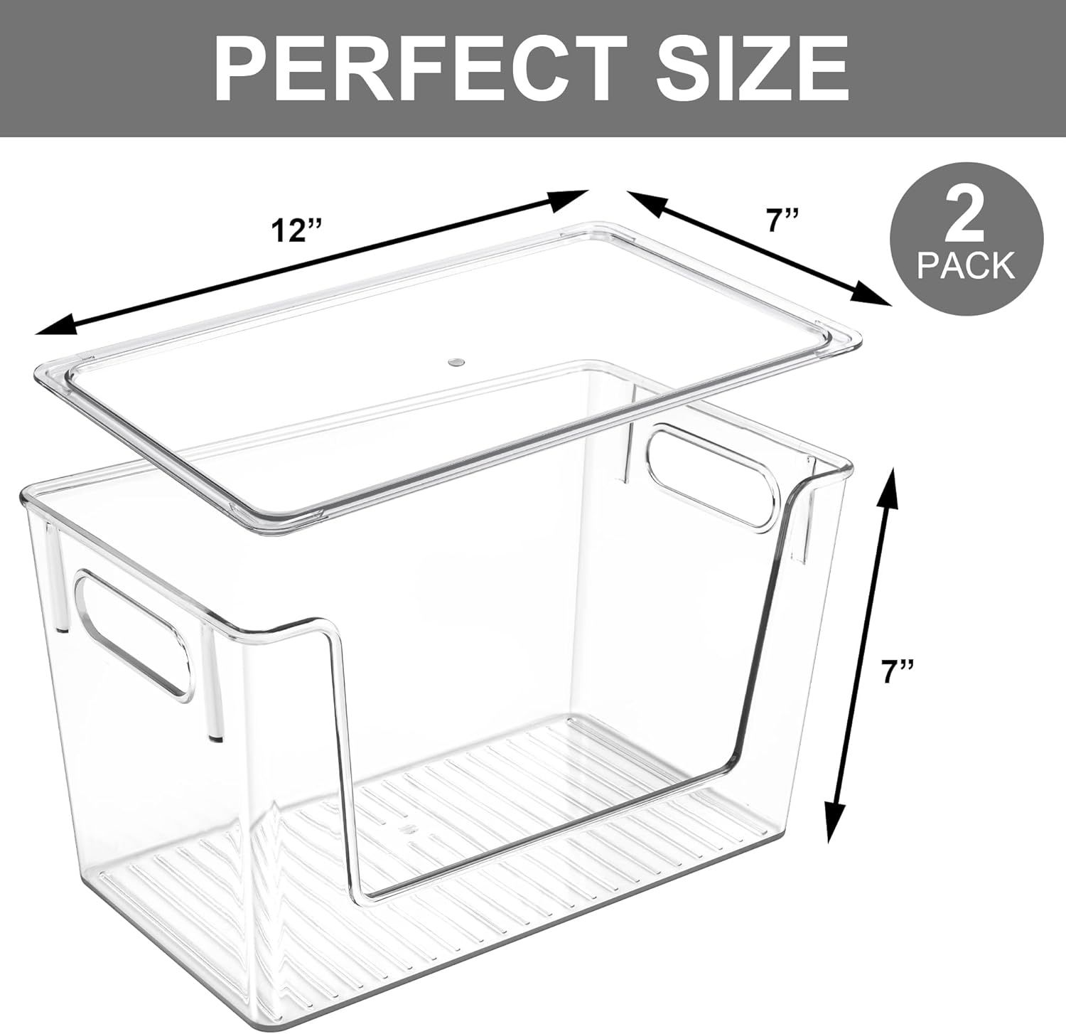 2 Pack Large Stackable Storage Bins, Plastic Container Organizer with Open ront, Pantry Organizers and Storage or Potato, Onion, ruit and Vegetable, Clear Kitchen Laundry Organizer with Lid - Image 3