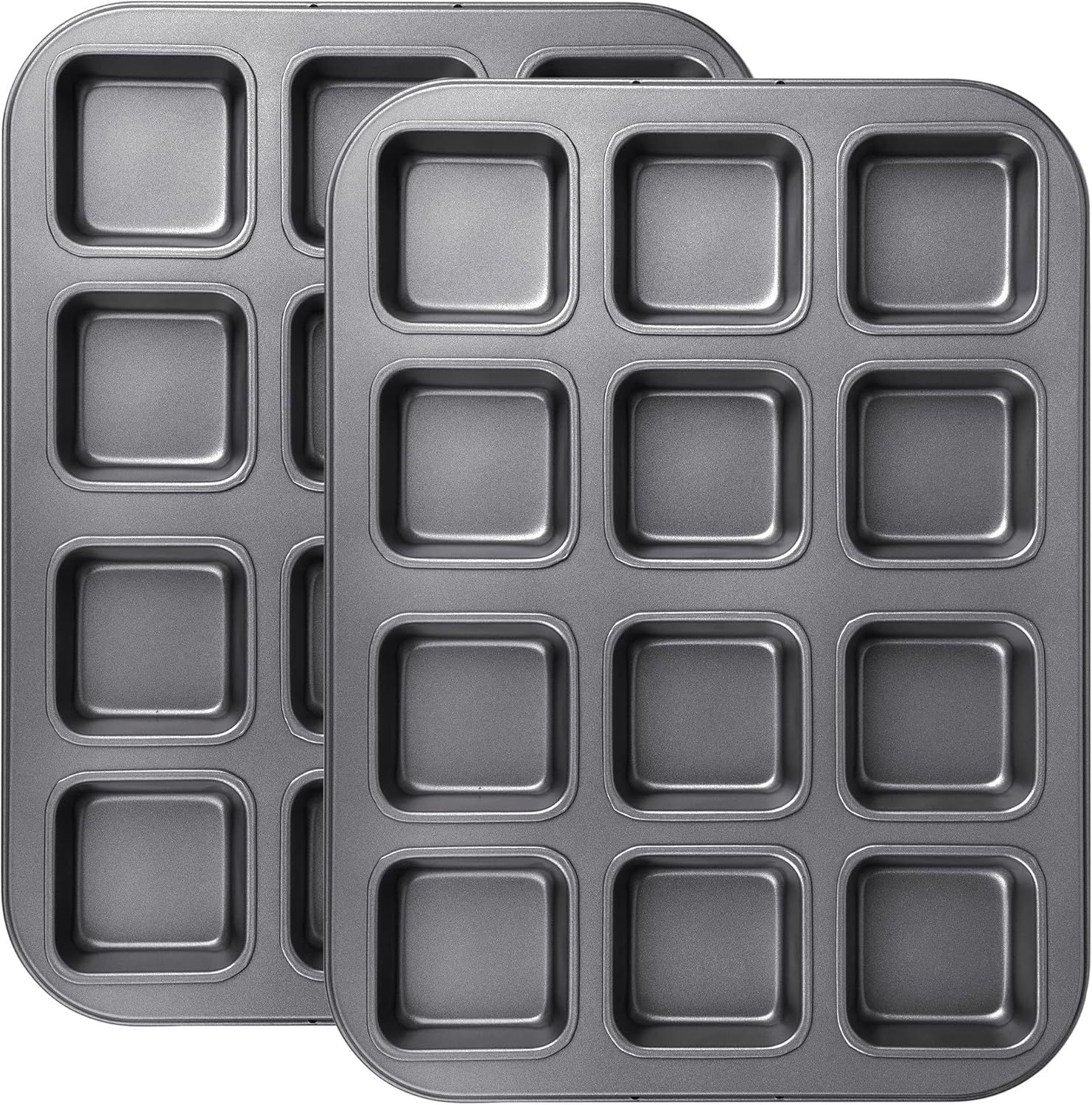 2 Pack Brownie Pan, Non-stick Bakeware or Bread and Loa, Heavy Duty Carbon Steel Mini Muin Pan, 12-Cavity - Image 1