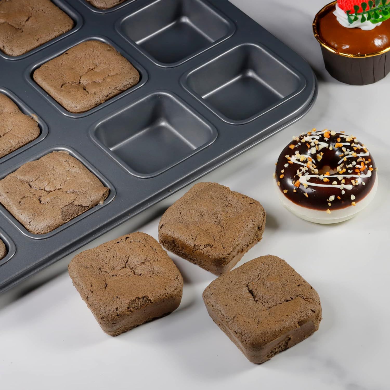 2 Pack Brownie Pan, Non-stick Bakeware or Bread and Loa, Heavy Duty Carbon Steel Mini Muin Pan, 12-Cavity - Image 2