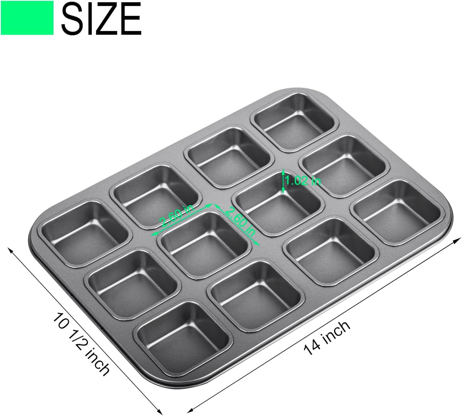 2 Pack Brownie Pan, Non-stick Bakeware or Bread and Loa, Heavy Duty Carbon Steel Mini Muin Pan, 12-Cavity - Image 3