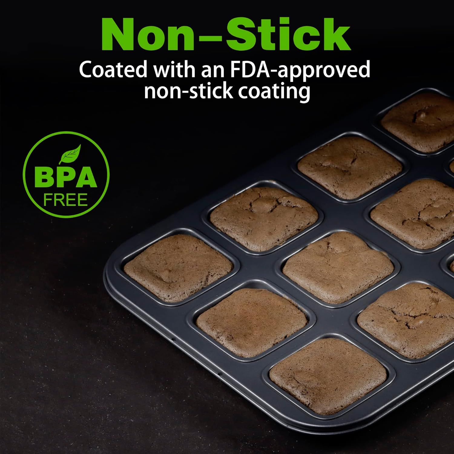 2 Pack Brownie Pan, Non-stick Bakeware or Bread and Loa, Heavy Duty Carbon Steel Mini Muin Pan, 12-Cavity - Image 4