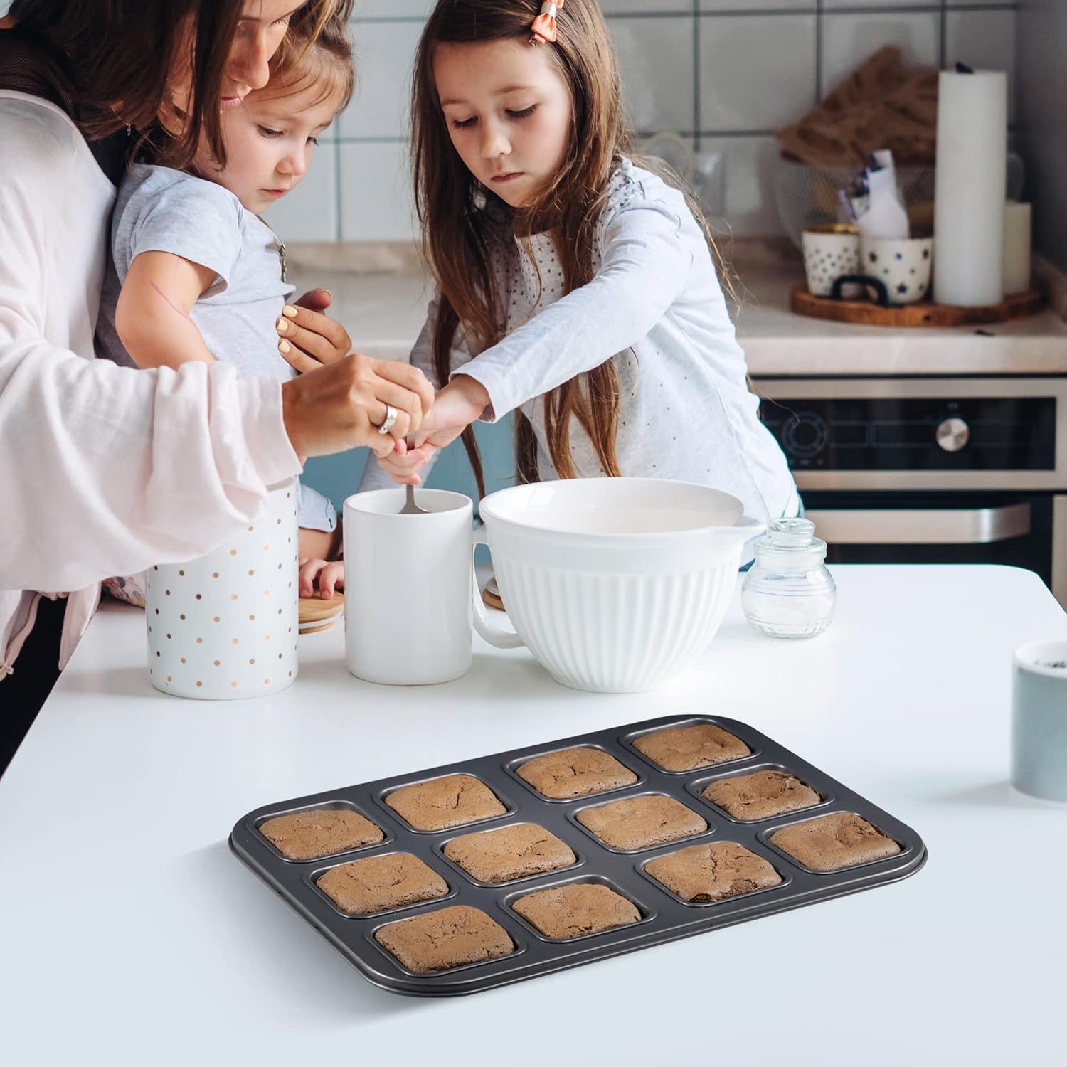 2 Pack Brownie Pan, Non-stick Bakeware or Bread and Loa, Heavy Duty Carbon Steel Mini Muin Pan, 12-Cavity - Image 6