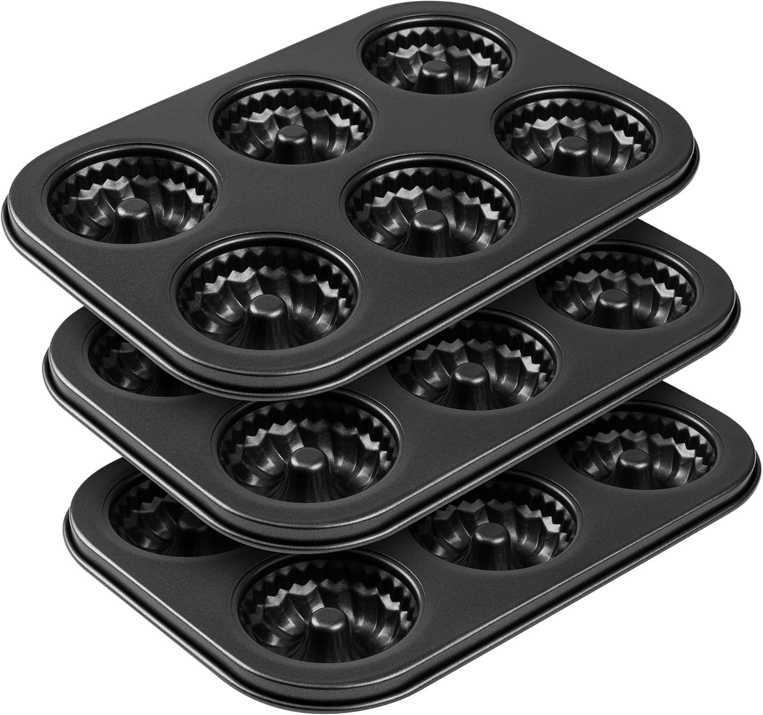 Mini luted Tube Cake Pan, 6 Cavity Baking Pan, Non-stick Baking Mold or Cupcakes, Donuts, Cornbread, Brownies, Jellies, Set o 3 - Image 1
