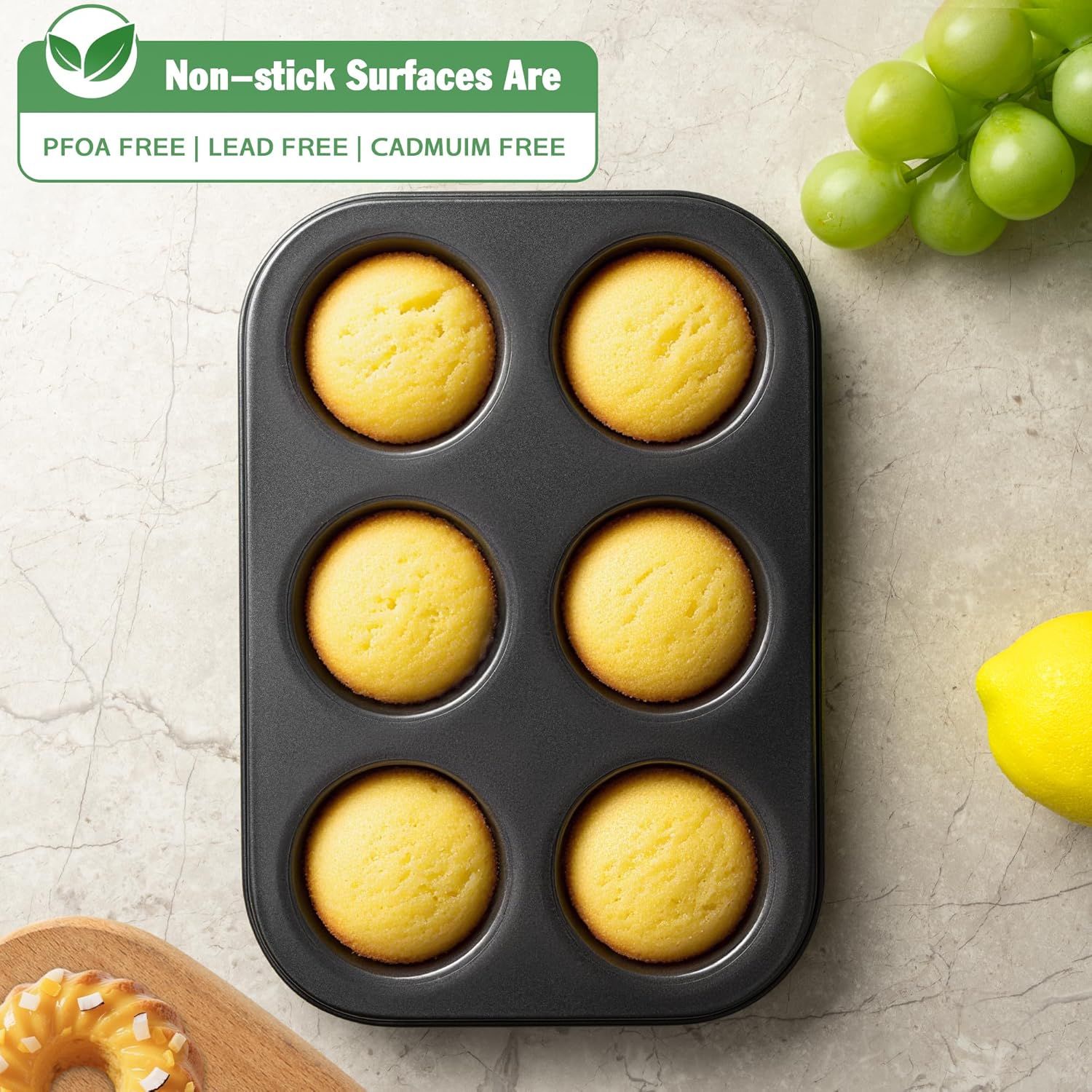 Mini luted Tube Cake Pan, 6 Cavity Baking Pan, Non-stick Baking Mold or Cupcakes, Donuts, Cornbread, Brownies, Jellies, Set o 3 - Image 4