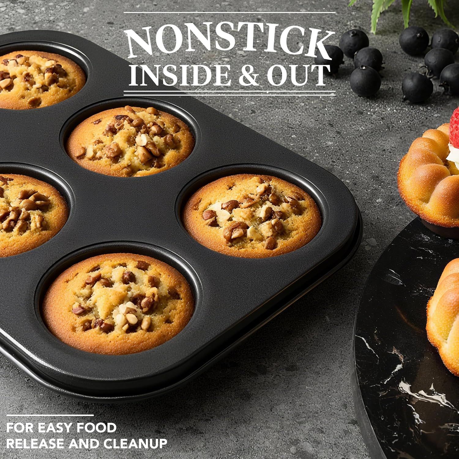 Mini luted Tube Cake Pan, 6 Cavity Baking Pan, Non-stick Baking Mold or Cupcakes, Donuts, Cornbread, Brownies, Jellies, Set o 3 - Image 5