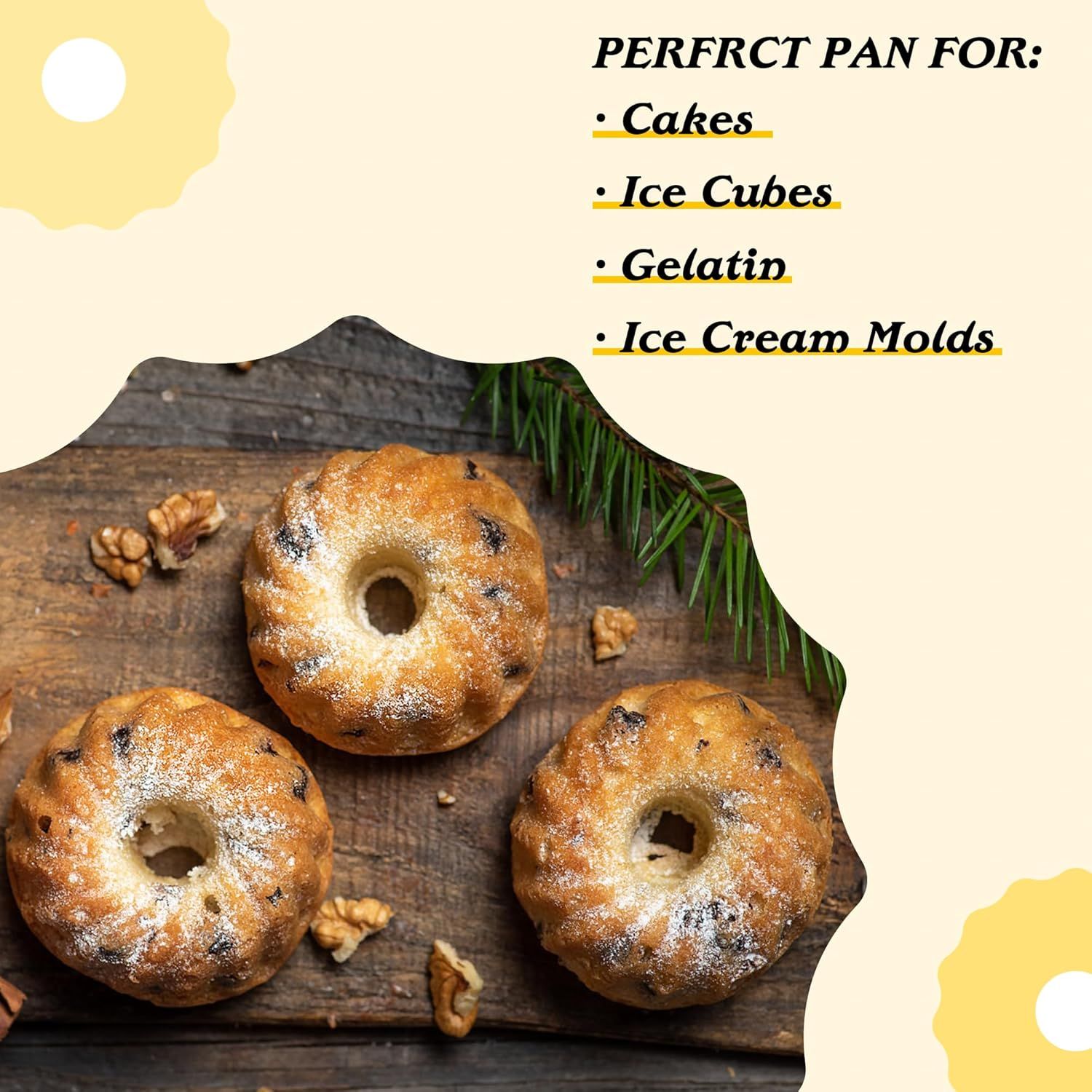 Mini luted Tube Cake Pan, 6 Cavity Baking Pan, Non-stick Baking Mold or Cupcakes, Donuts, Cornbread, Brownies, Jellies, Set o 3 - Image 7