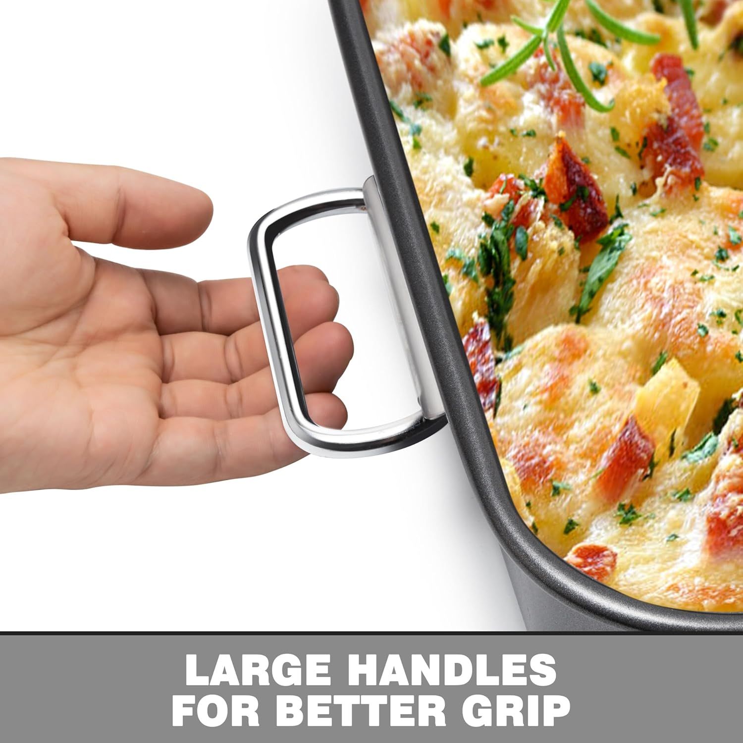 Lasagna Pan with Handles, 15x10x3 Inch Bakeware or Oven, Nonstick Rectangular Roasting Pan, Deep Baking Dish or Cake and Brownie, Heavy Duty - Image 4