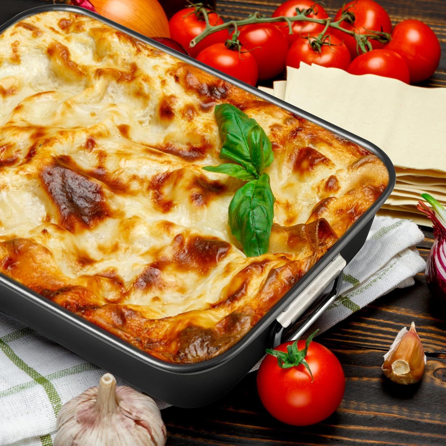 Lasagna Pan with Handles, 15x10x3 Inch Bakeware or Oven, Nonstick Rectangular Roasting Pan, Deep Baking Dish or Cake and Brownie, Heavy Duty - Image 6