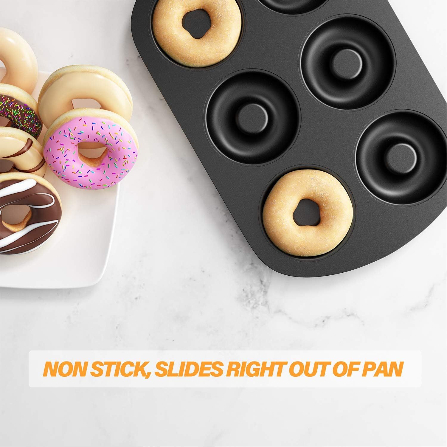 Non-Stick 6-Cavity Donut Baking Pans, Makes Individual ull-Sized 3 1/4