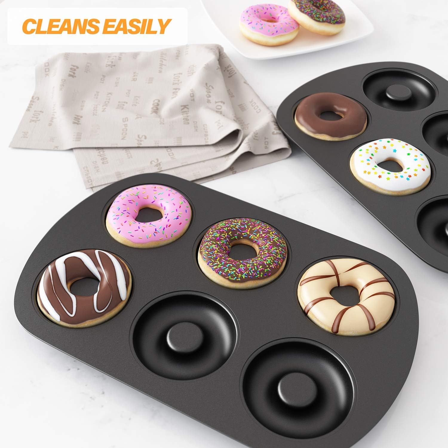 Non-Stick 6-Cavity Donut Baking Pans, Makes Individual ull-Sized 3 1/4