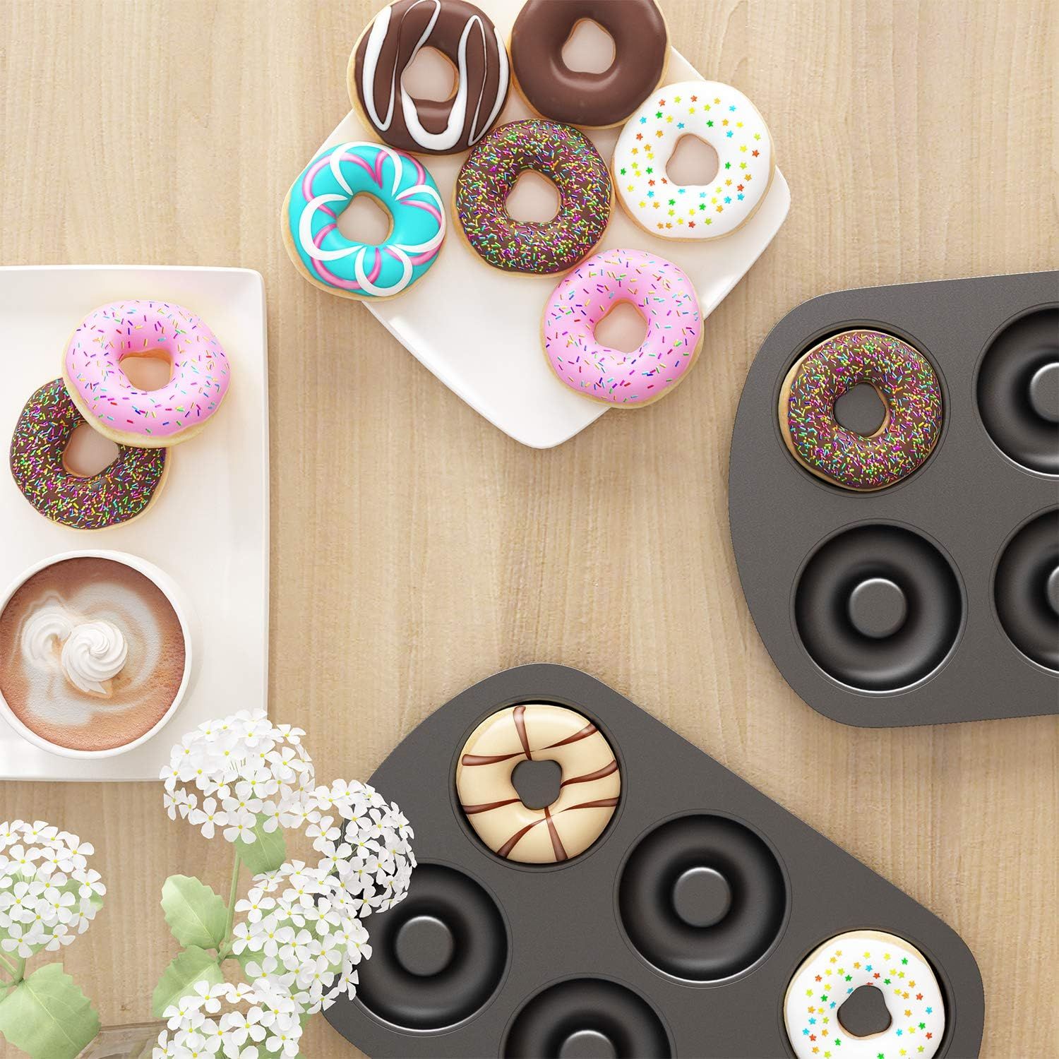 Non-Stick 6-Cavity Donut Baking Pans, Makes Individual ull-Sized 3 1/4