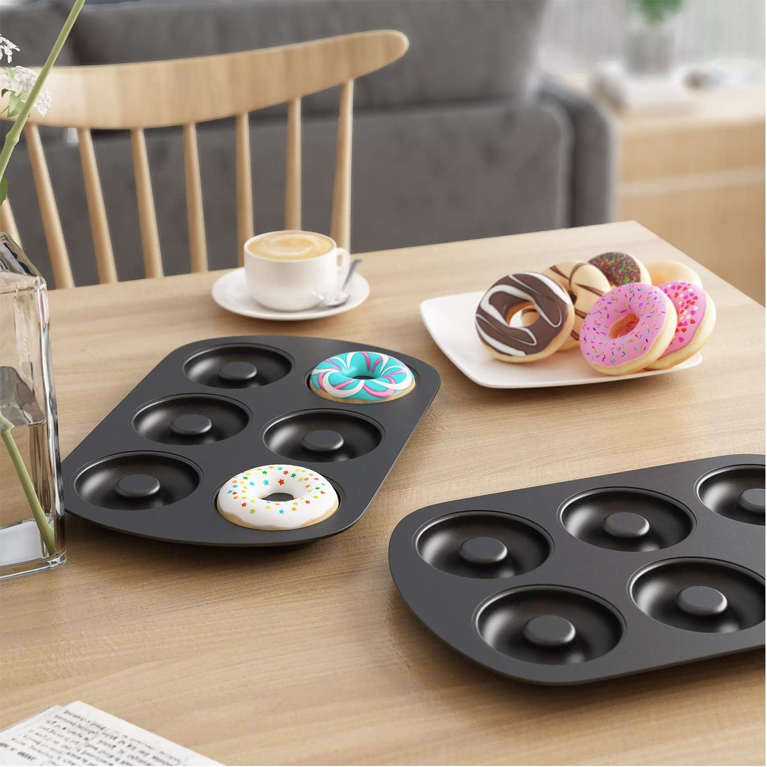 Non-Stick 6-Cavity Donut Baking Pans, Makes Individual ull-Sized 3 1/4